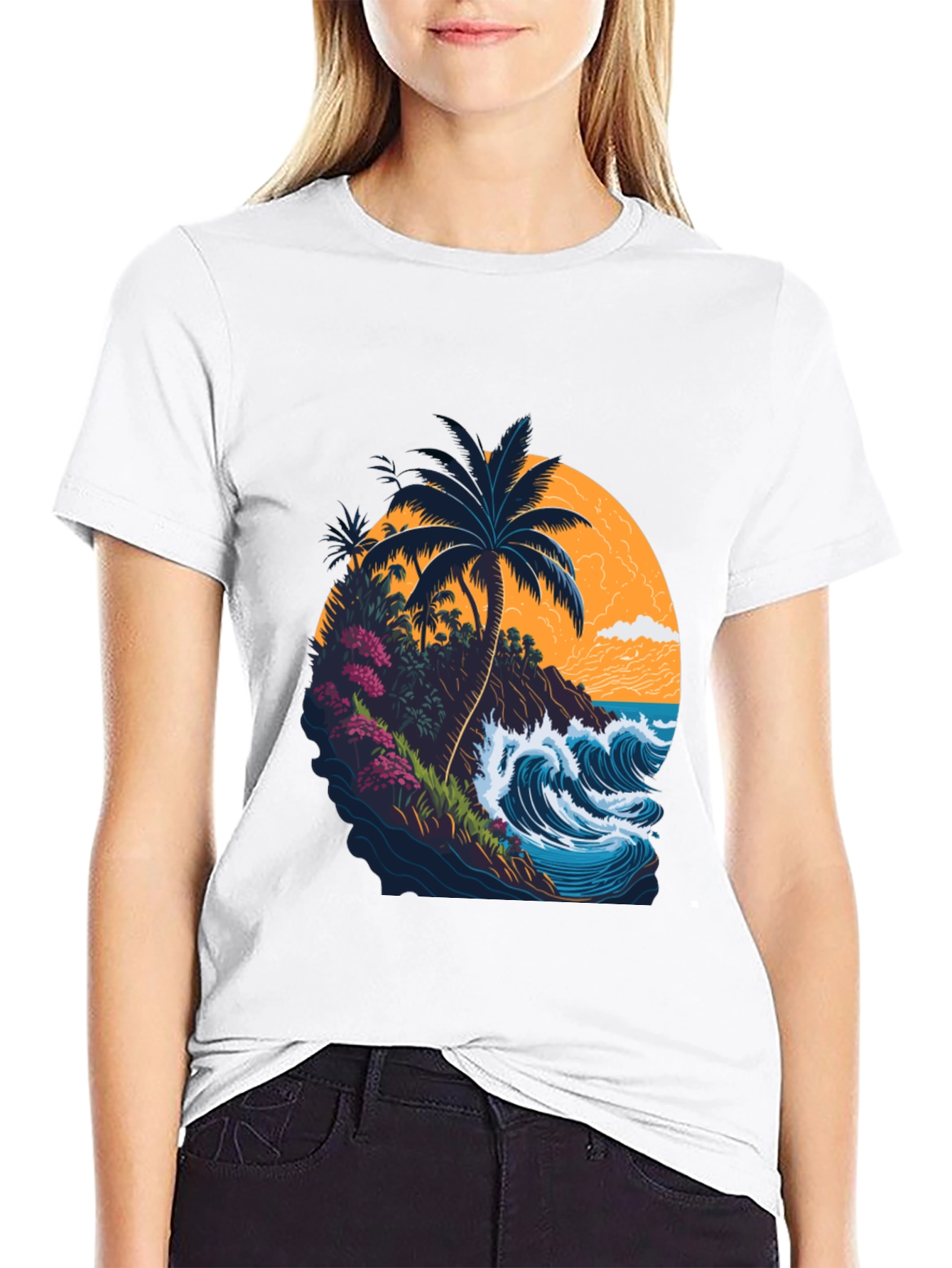 Tropical Island Graphic Tee - Black