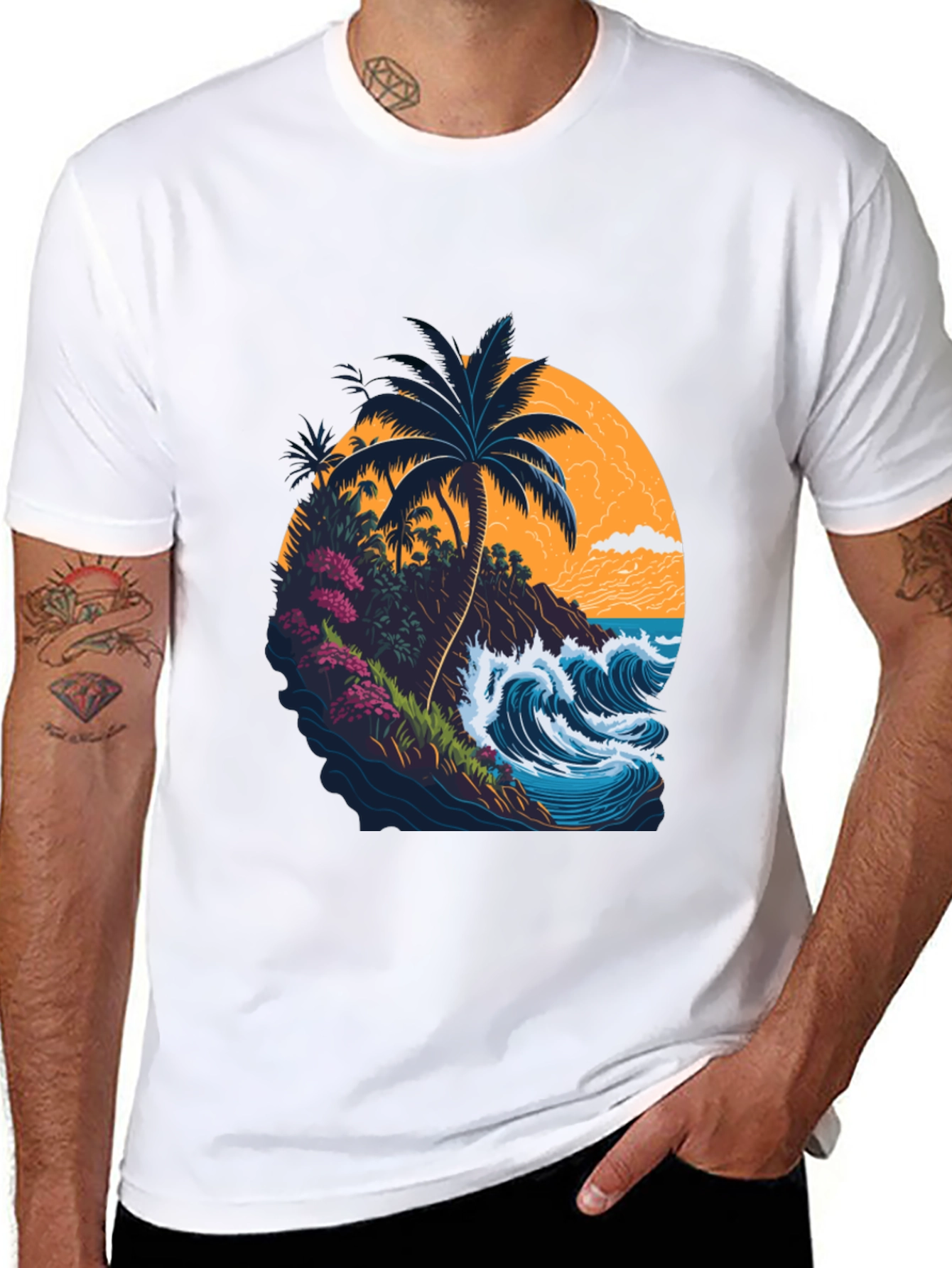 Tropical Island Graphic Tee - Black