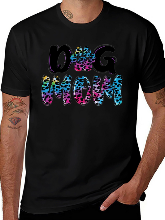 Dog Mom T-Shirt - Colorful Leopard Print Design