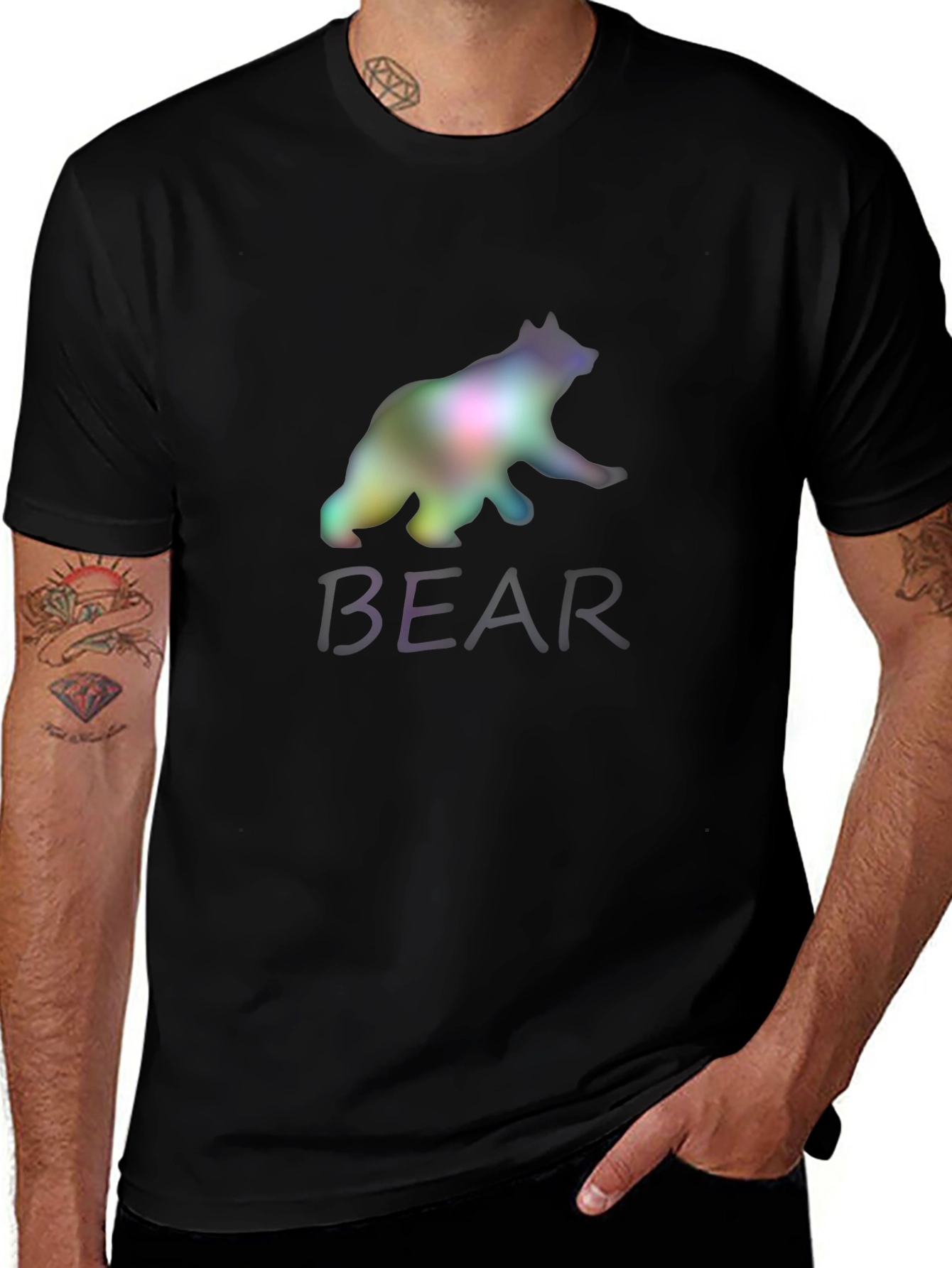 Mens Black Bear Graphic Print T-Shirt