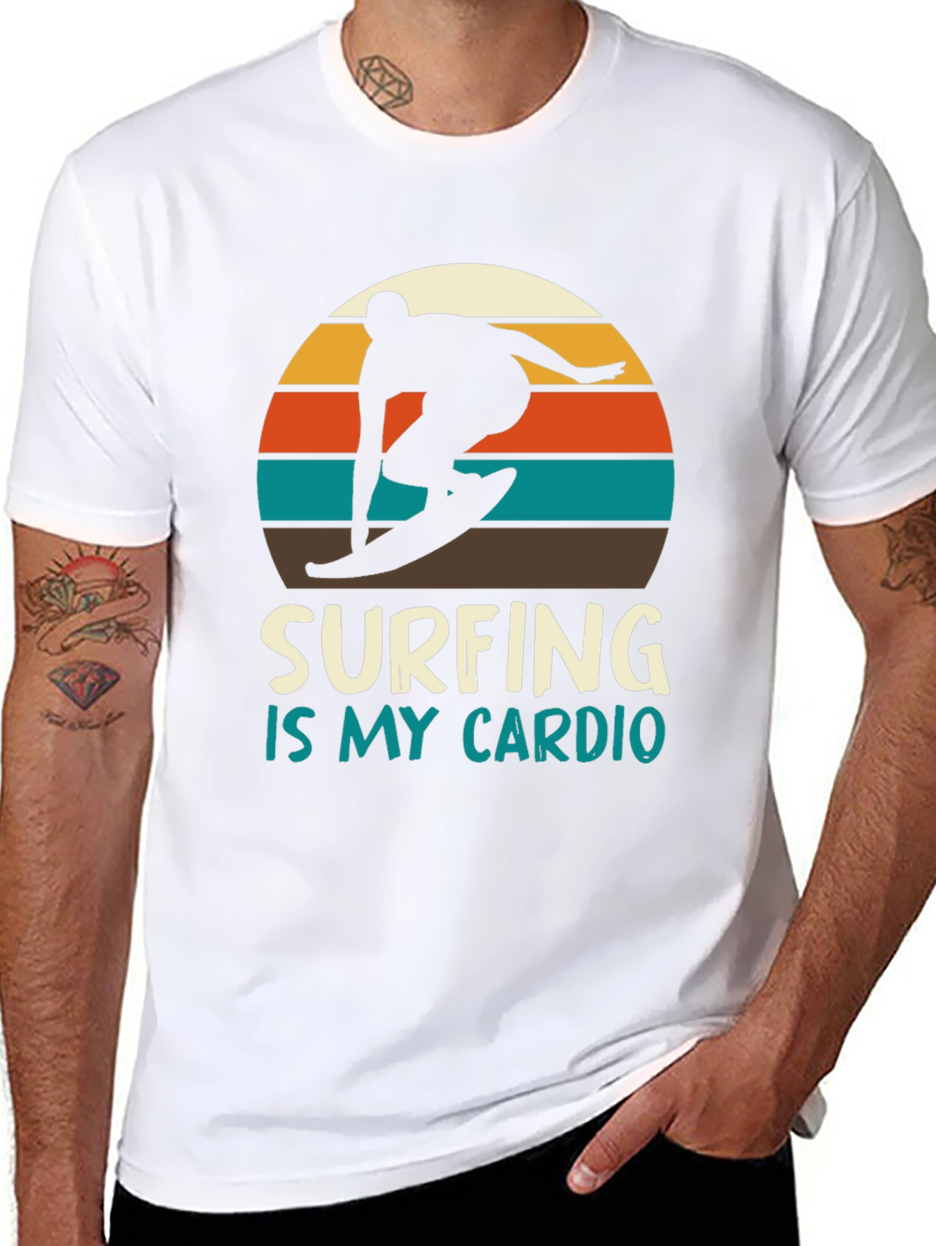 Surfing is My Cardio T-Shirt - Retro Sunset Design
