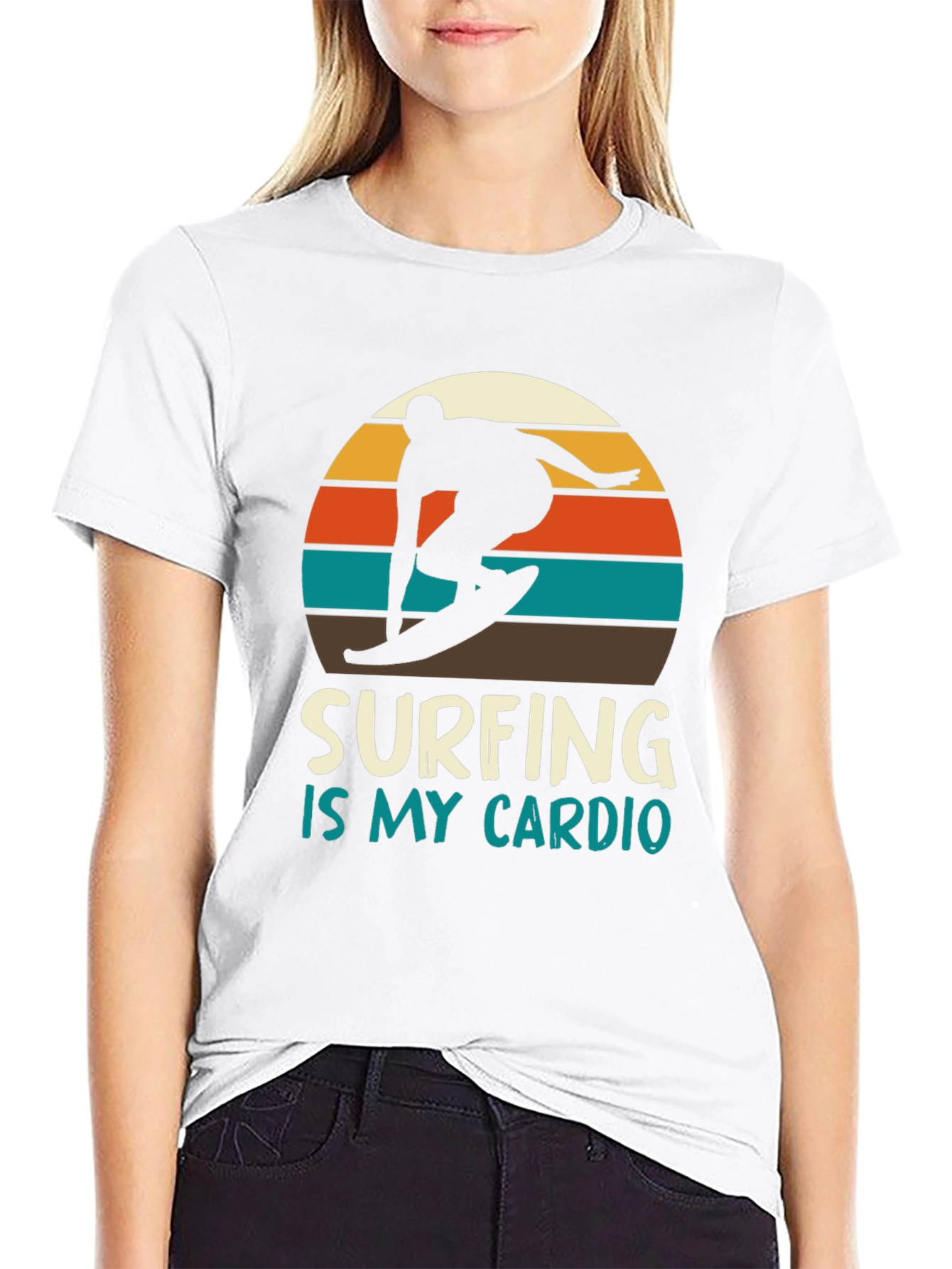 Surfing is My Cardio T-Shirt - Retro Sunset Design