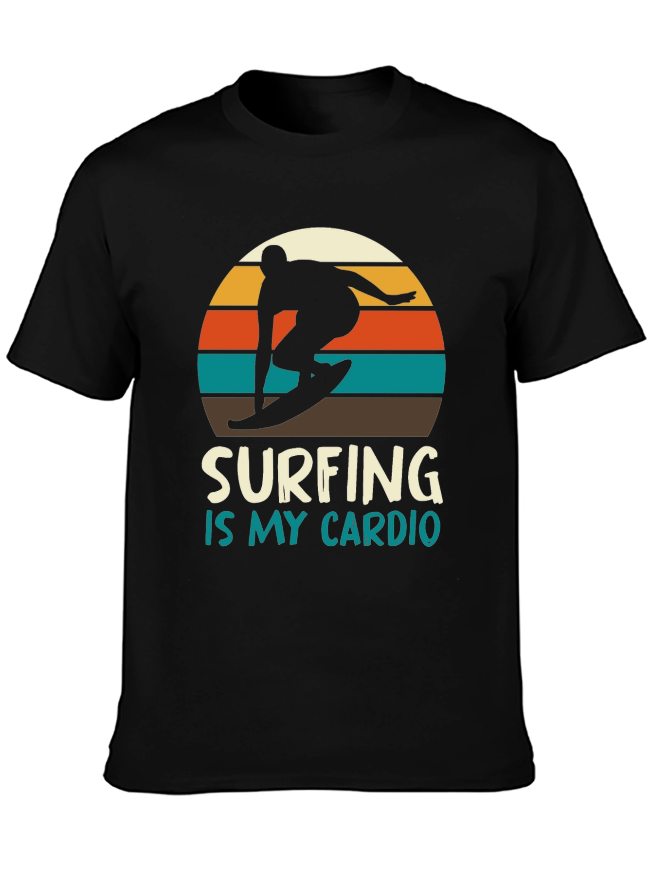 Surfing is My Cardio T-Shirt - Retro Sunset Design