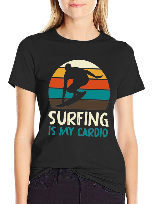 Surfing is My Cardio T-Shirt - Retro Sunset Design