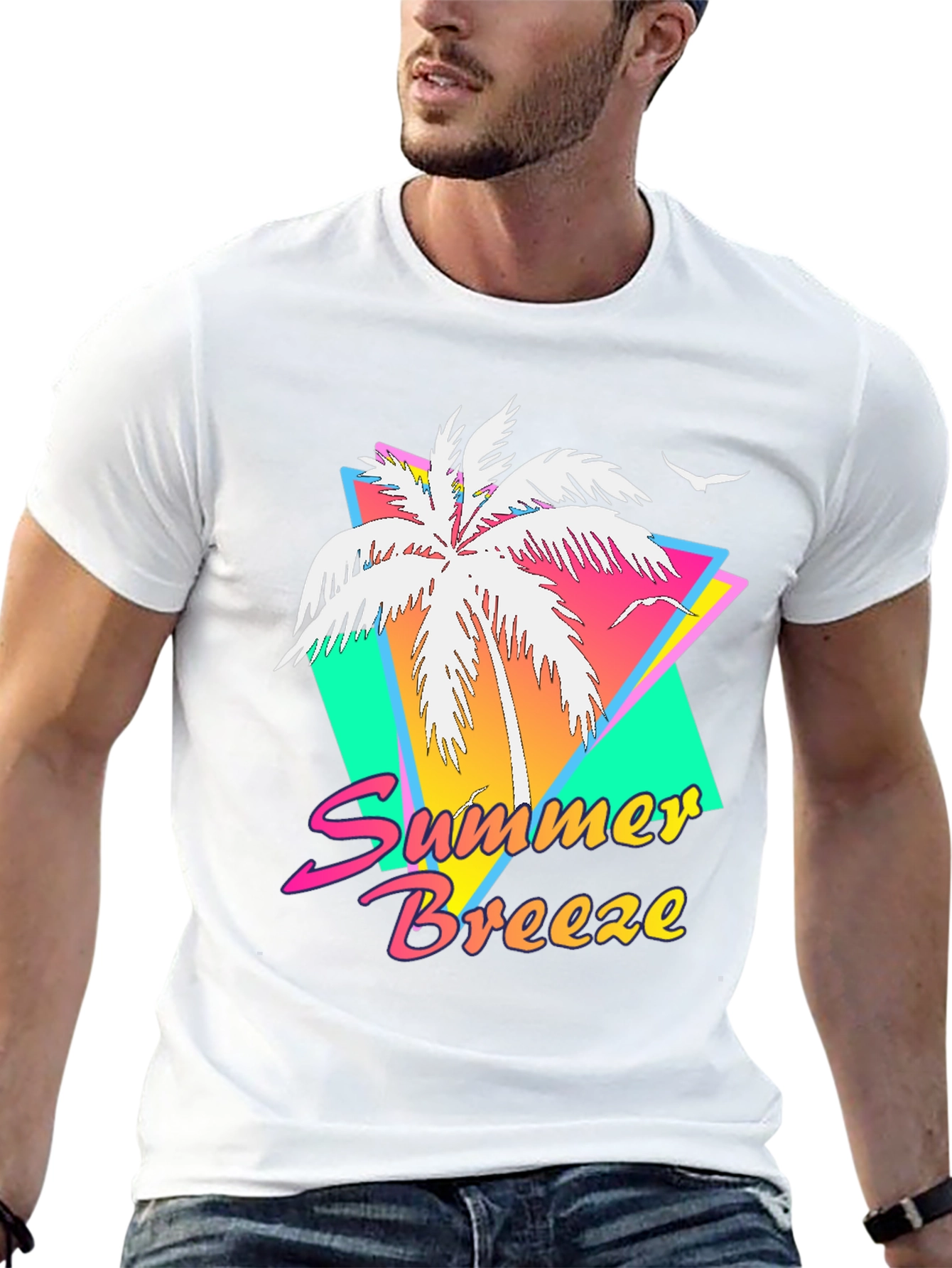 Summer Breeze Graphic Tee - Retro Palm Tree Design