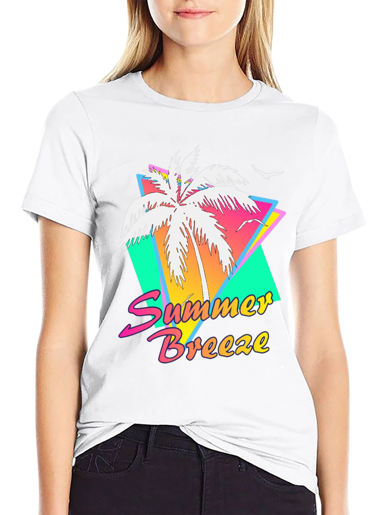 Summer Breeze Graphic Tee - Retro Palm Tree Design