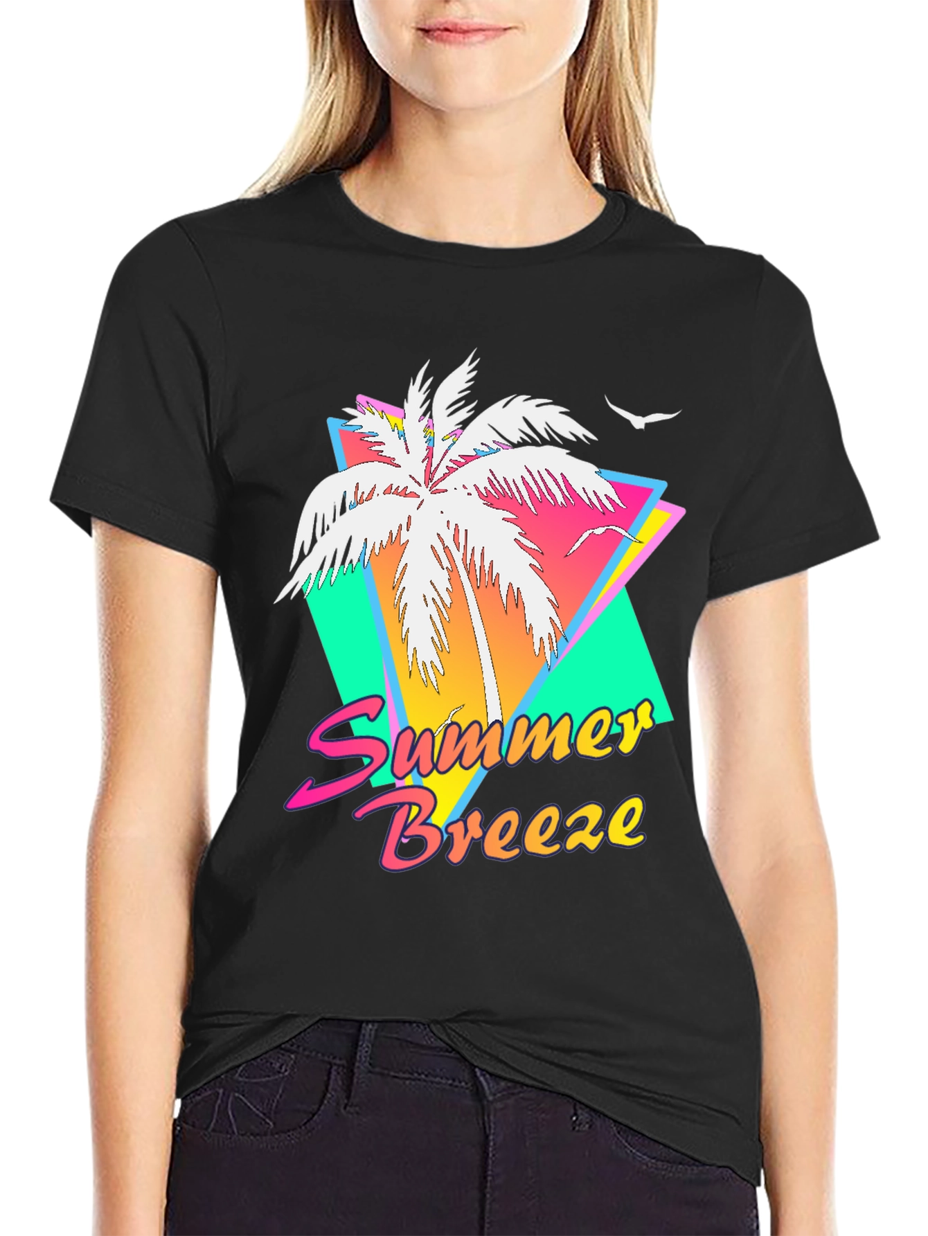 Summer Breeze Graphic Tee - Retro Palm Tree Design