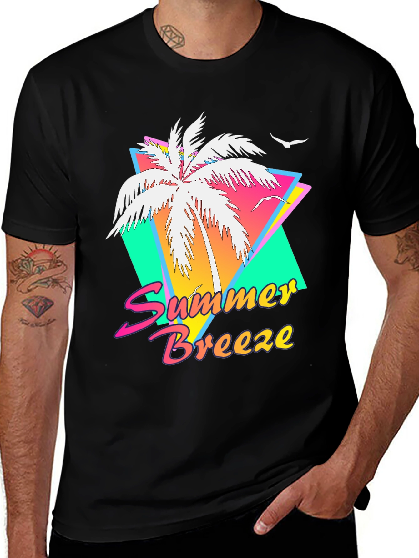 Summer Breeze Graphic Tee - Retro Palm Tree Design
