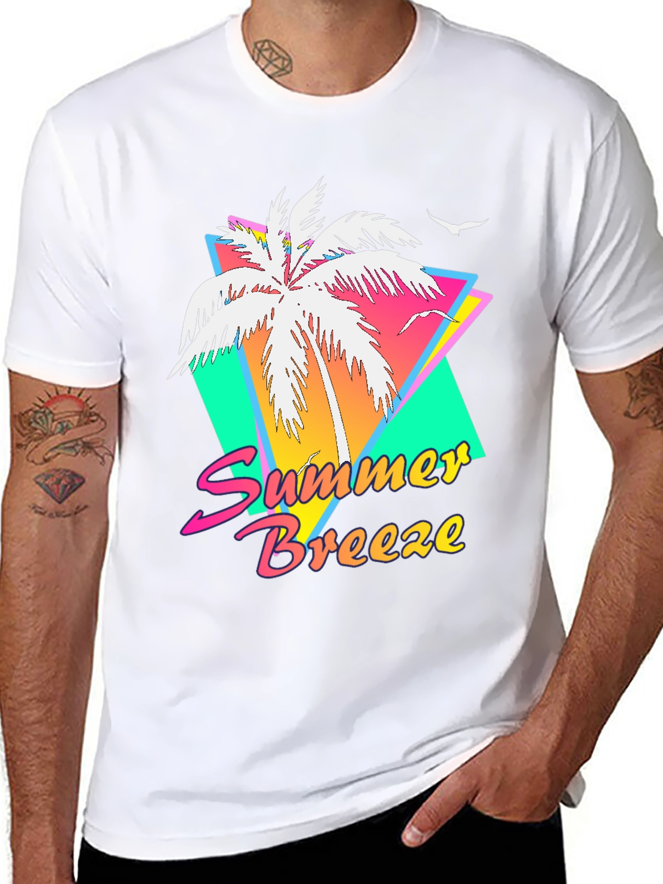 Summer Breeze Graphic Tee - Retro Palm Tree Design