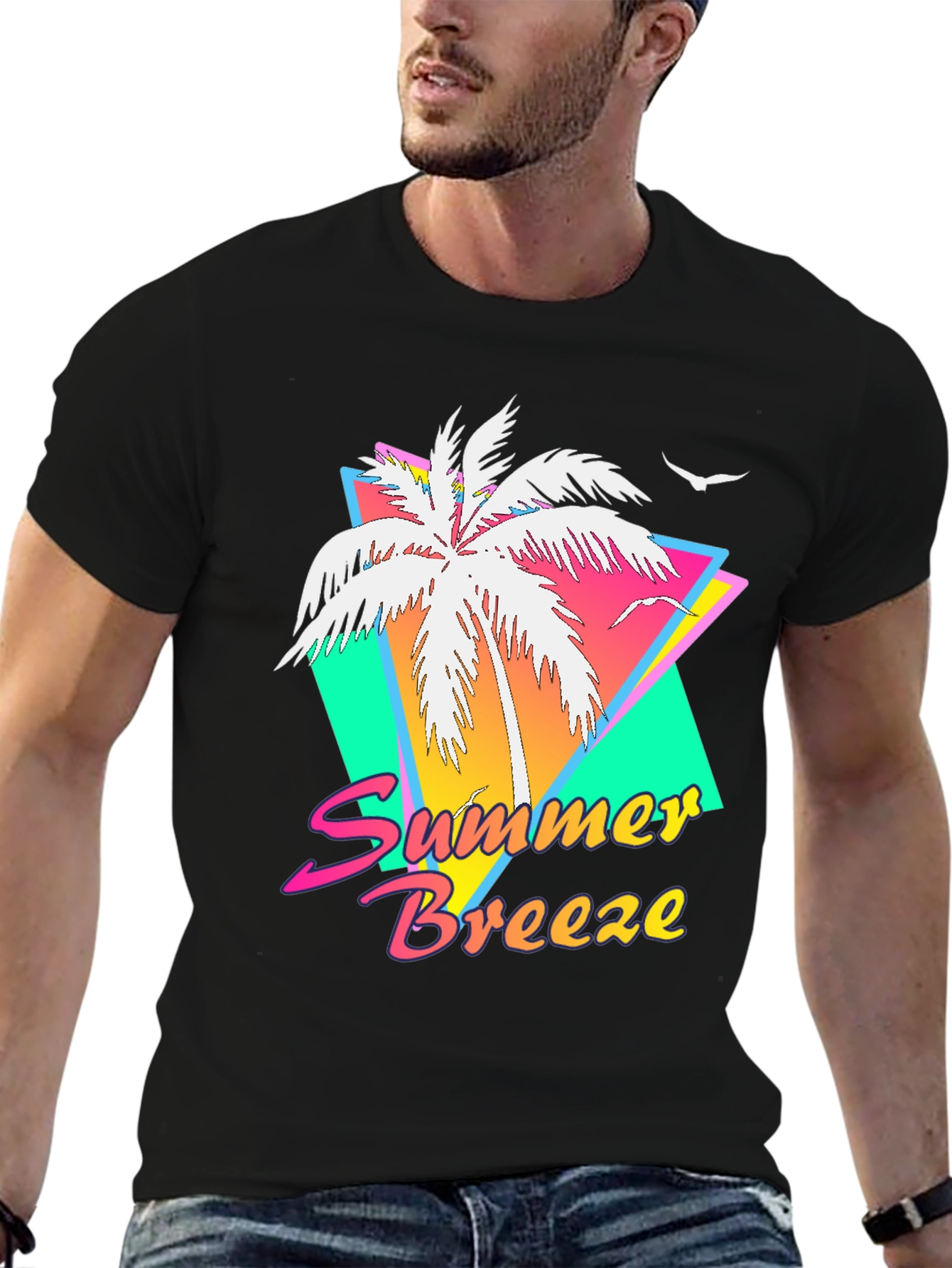 Summer Breeze Graphic Tee - Retro Palm Tree Design