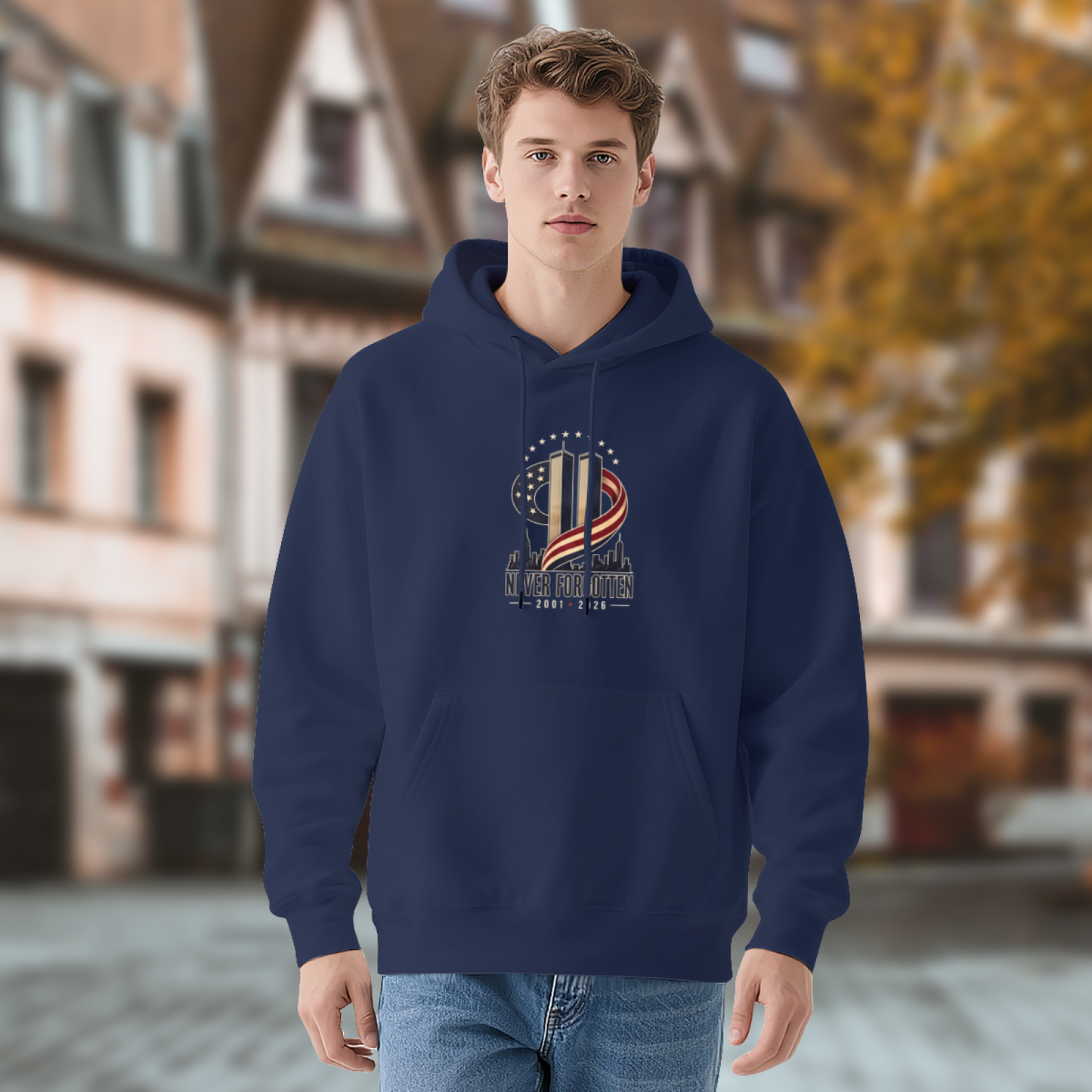 Never Forgotten Twin Towers Skyline 9?11 Tribute Hoodie
