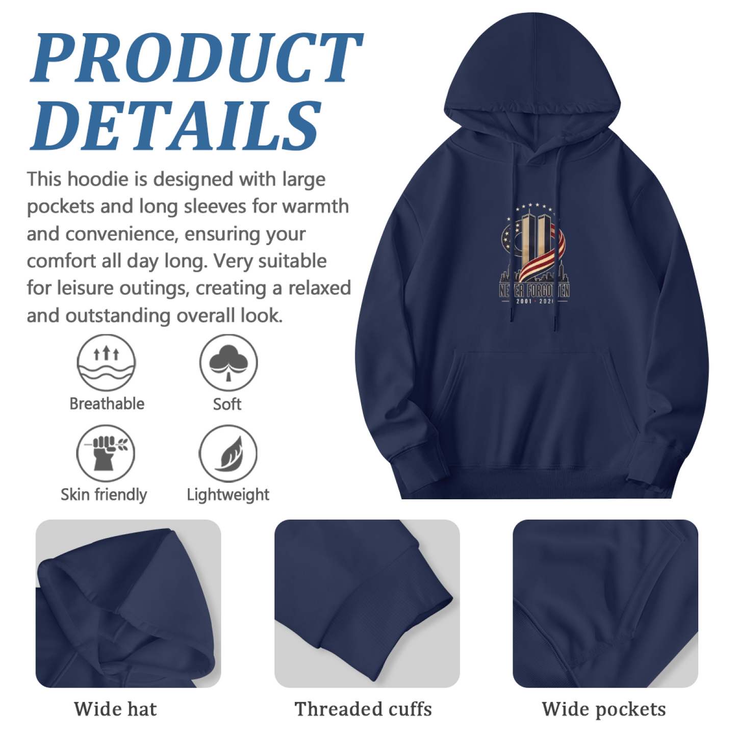 Never Forgotten Twin Towers Skyline 9?11 Tribute Hoodie