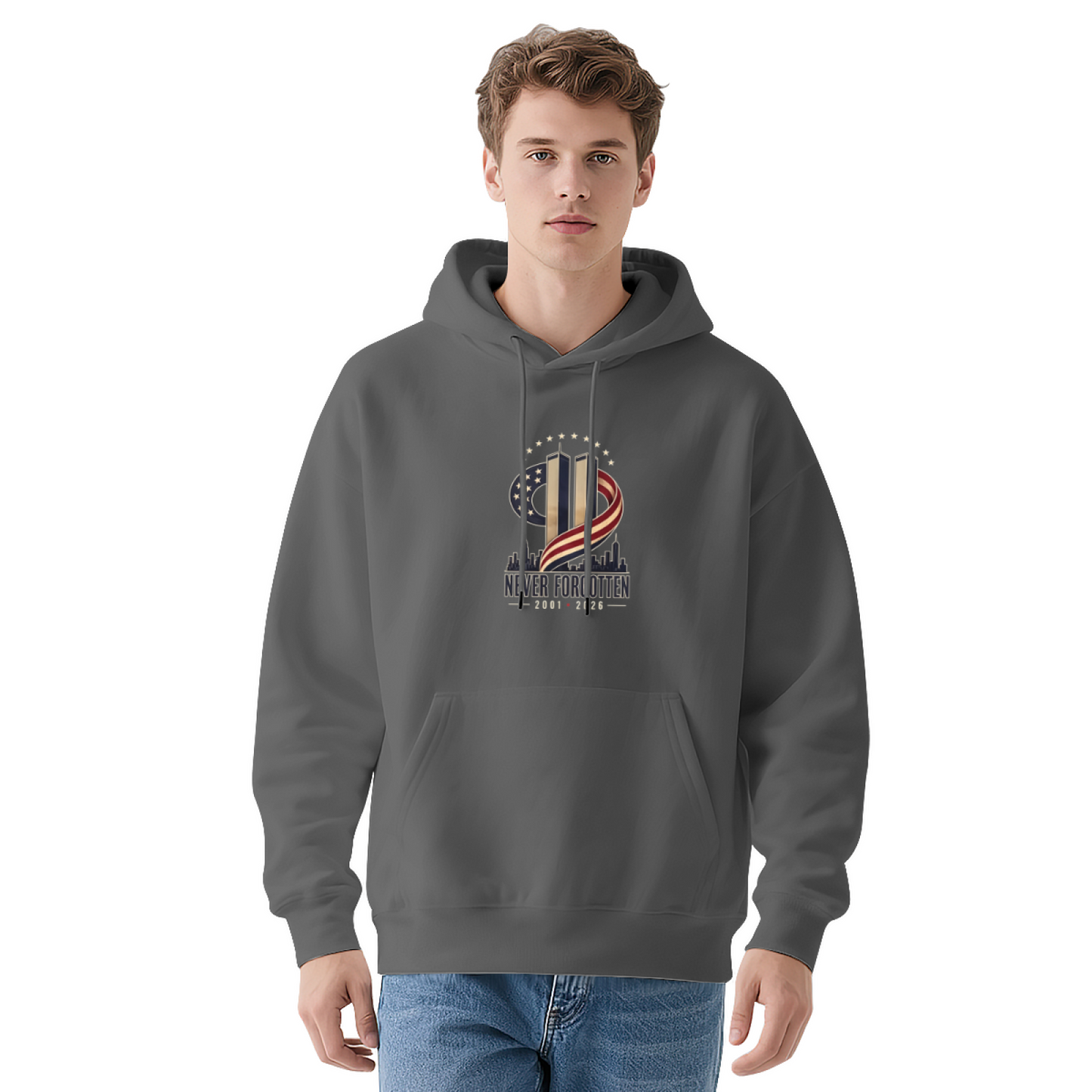 Never Forgotten Twin Towers Skyline 9?11 Tribute Hoodie
