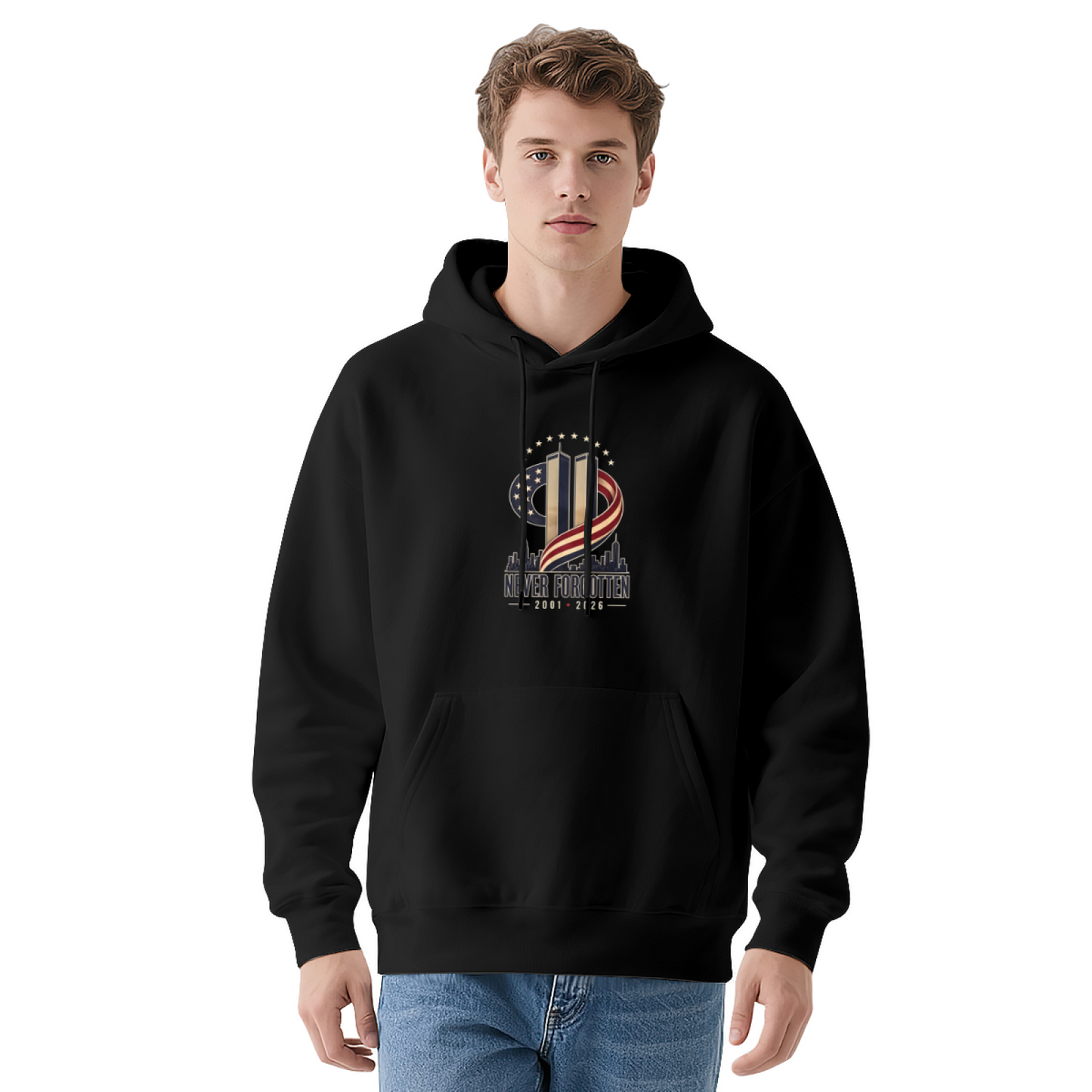 Never Forgotten Twin Towers Skyline 9?11 Tribute Hoodie