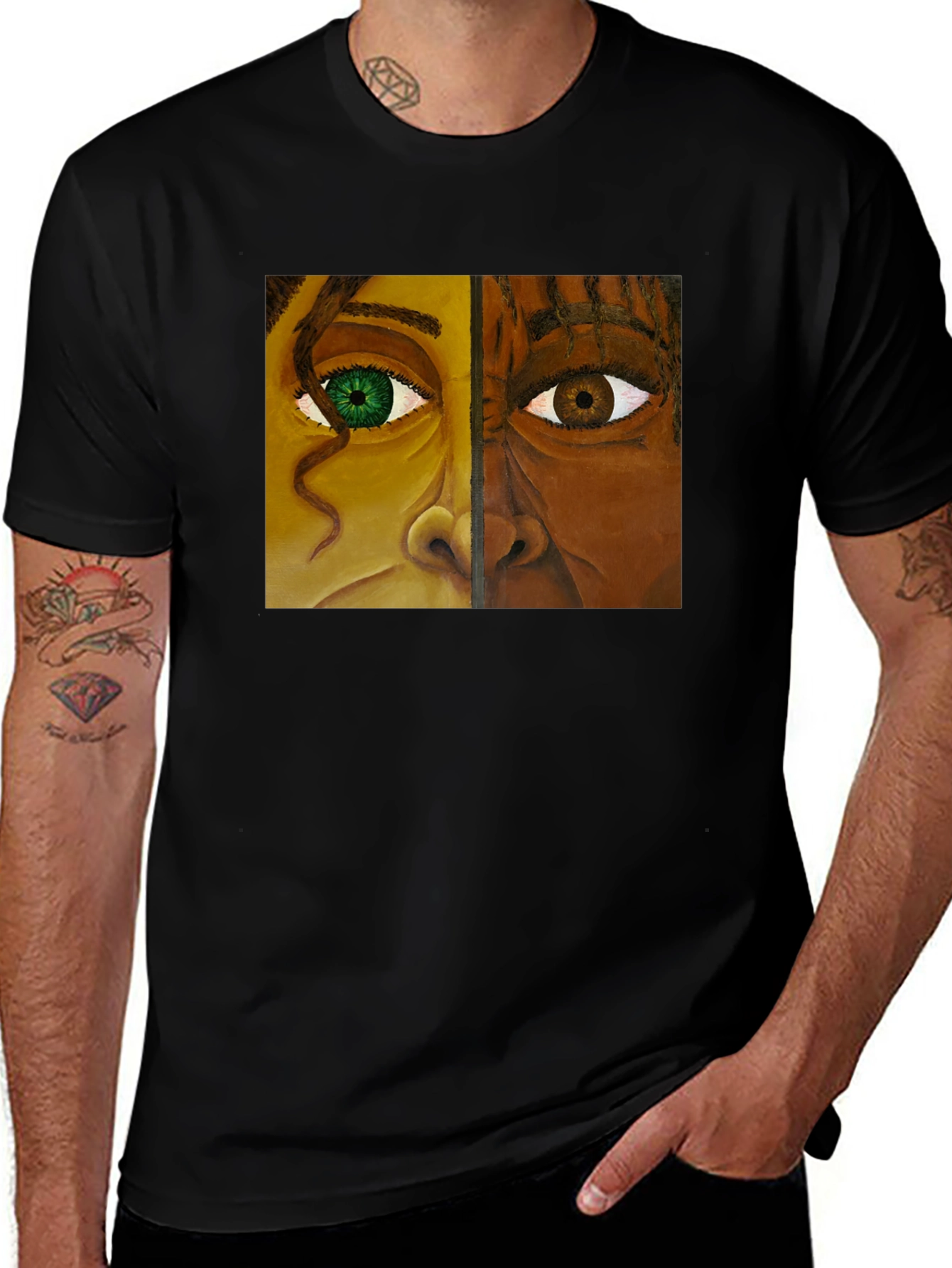 Unique Two-Faced Portrait Graphic Tee