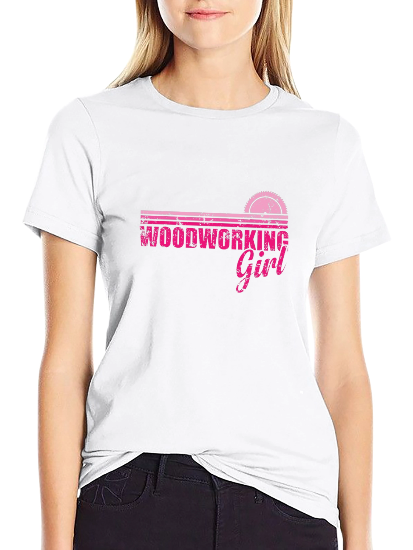 Woodworking Girl T-Shirt - Saw Blade Design