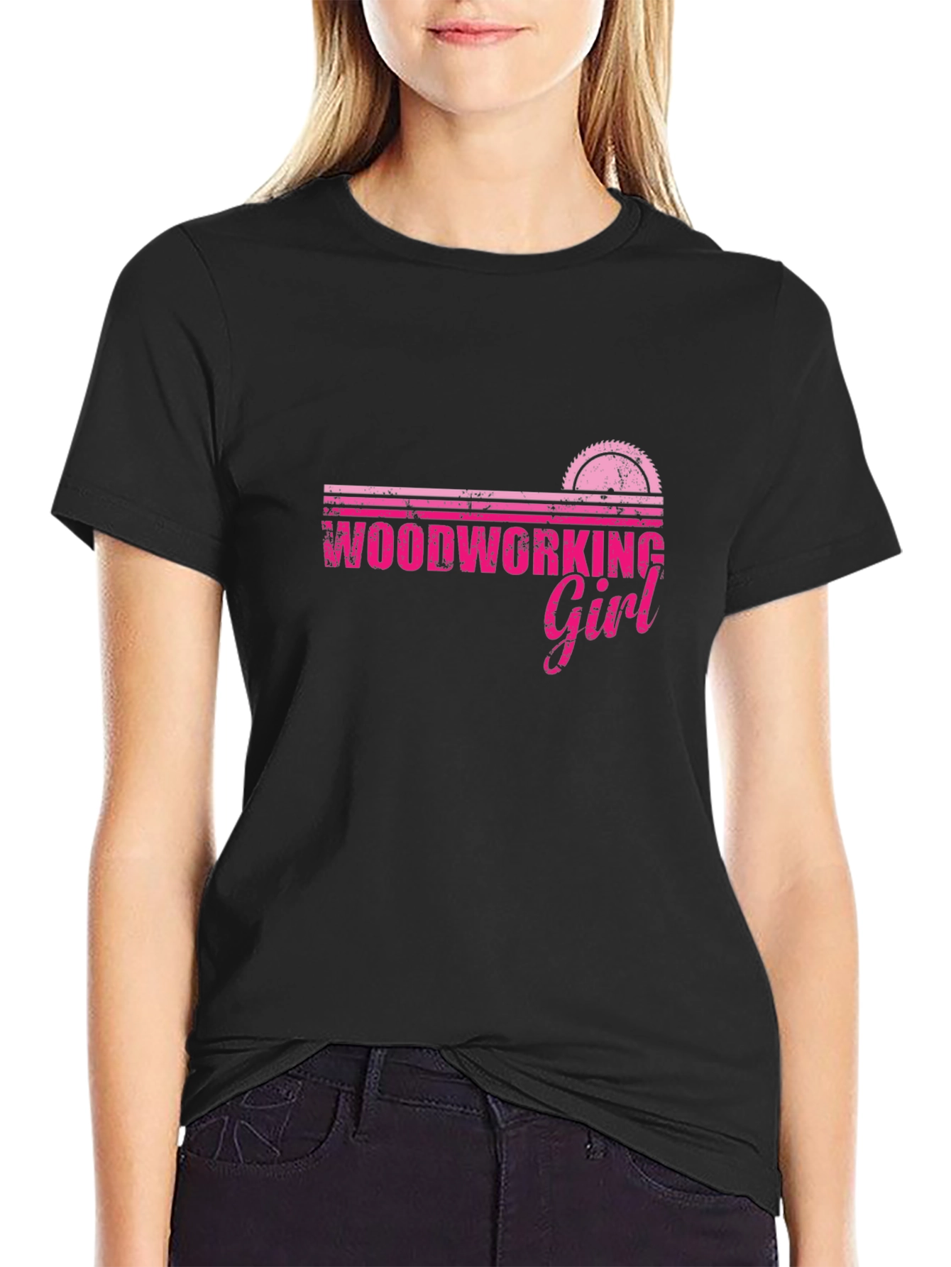 Woodworking Girl T-Shirt - Saw Blade Design