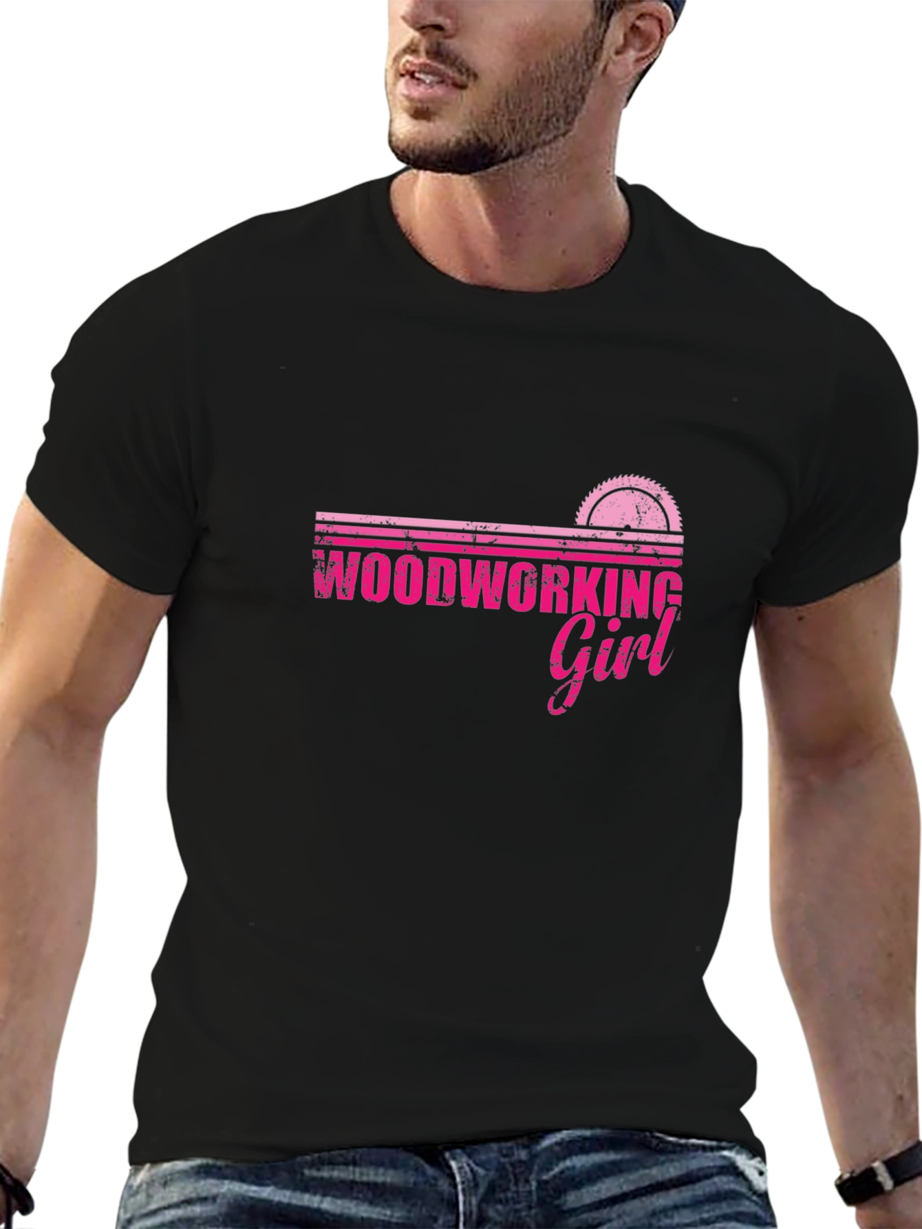 Woodworking Girl T-Shirt - Saw Blade Design