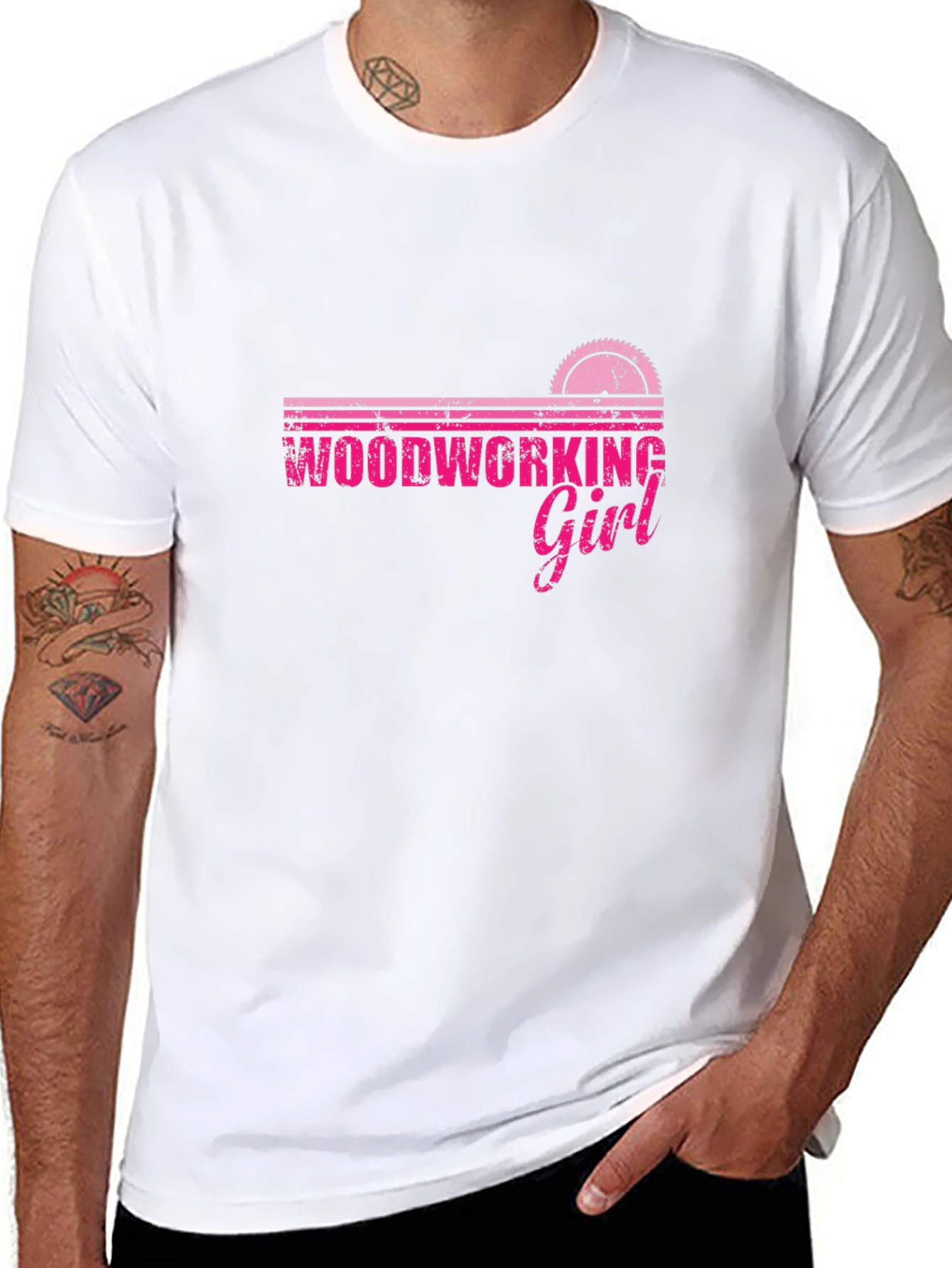 Woodworking Girl T-Shirt - Saw Blade Design