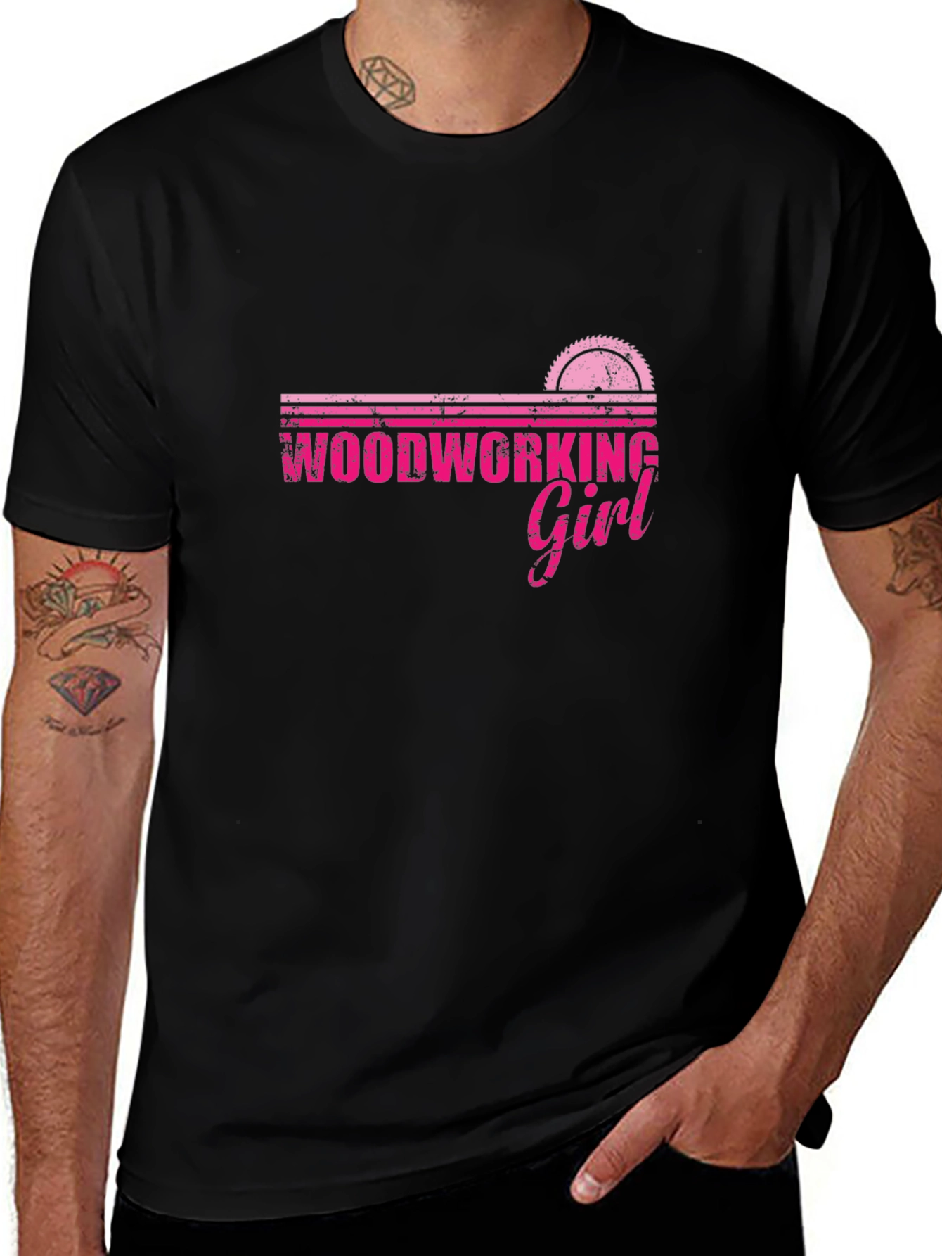 Woodworking Girl T-Shirt - Saw Blade Design