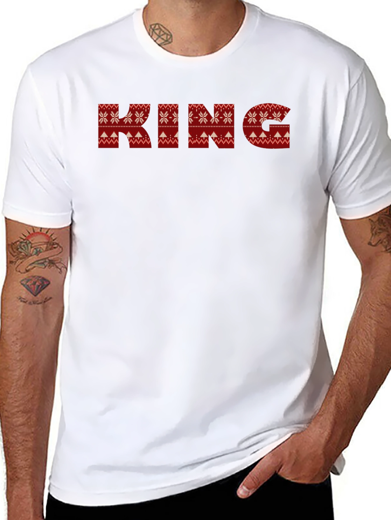 King Christmas Sweater Pattern Black T-Shirt