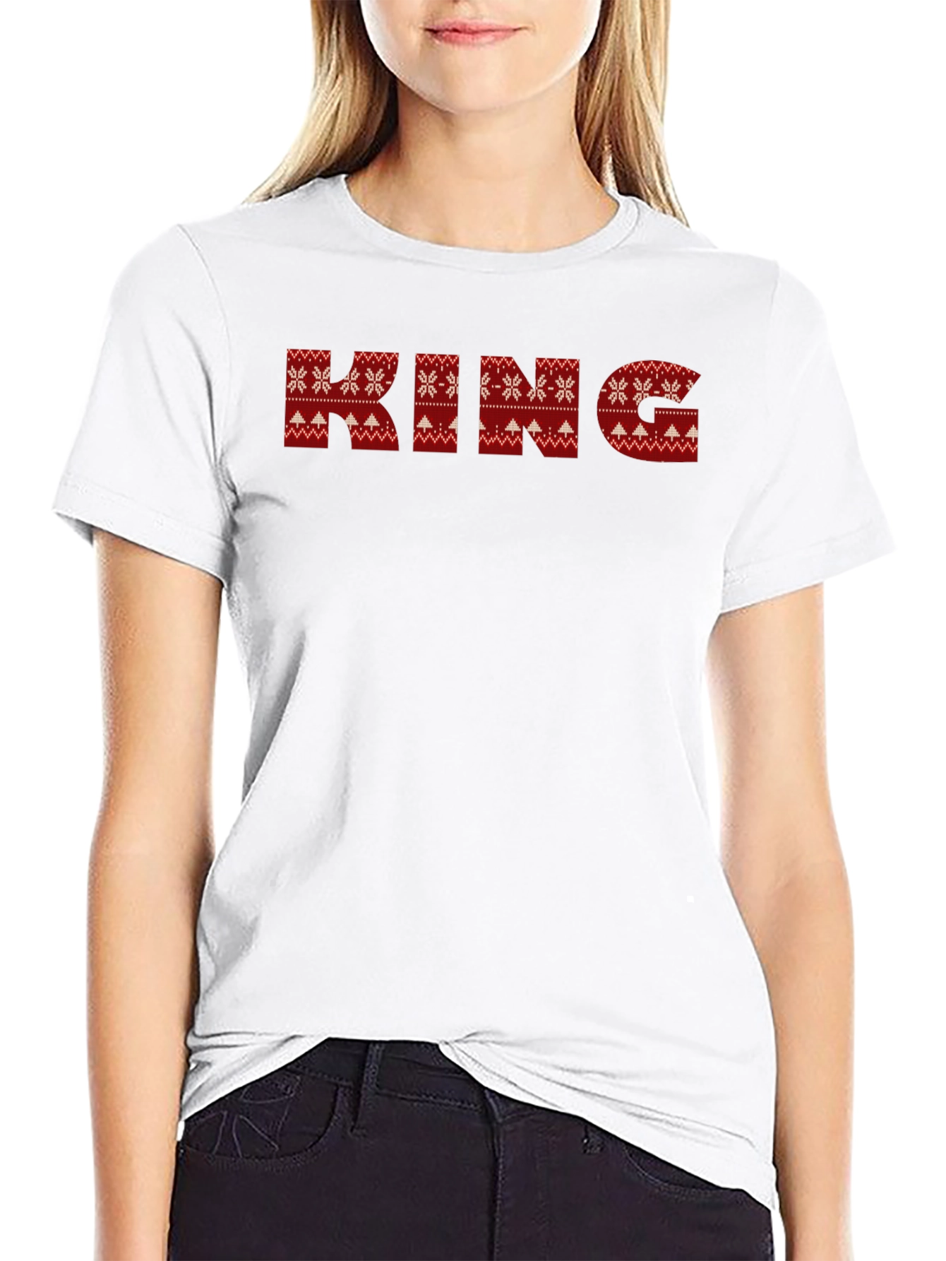 King Christmas Sweater Pattern Black T-Shirt