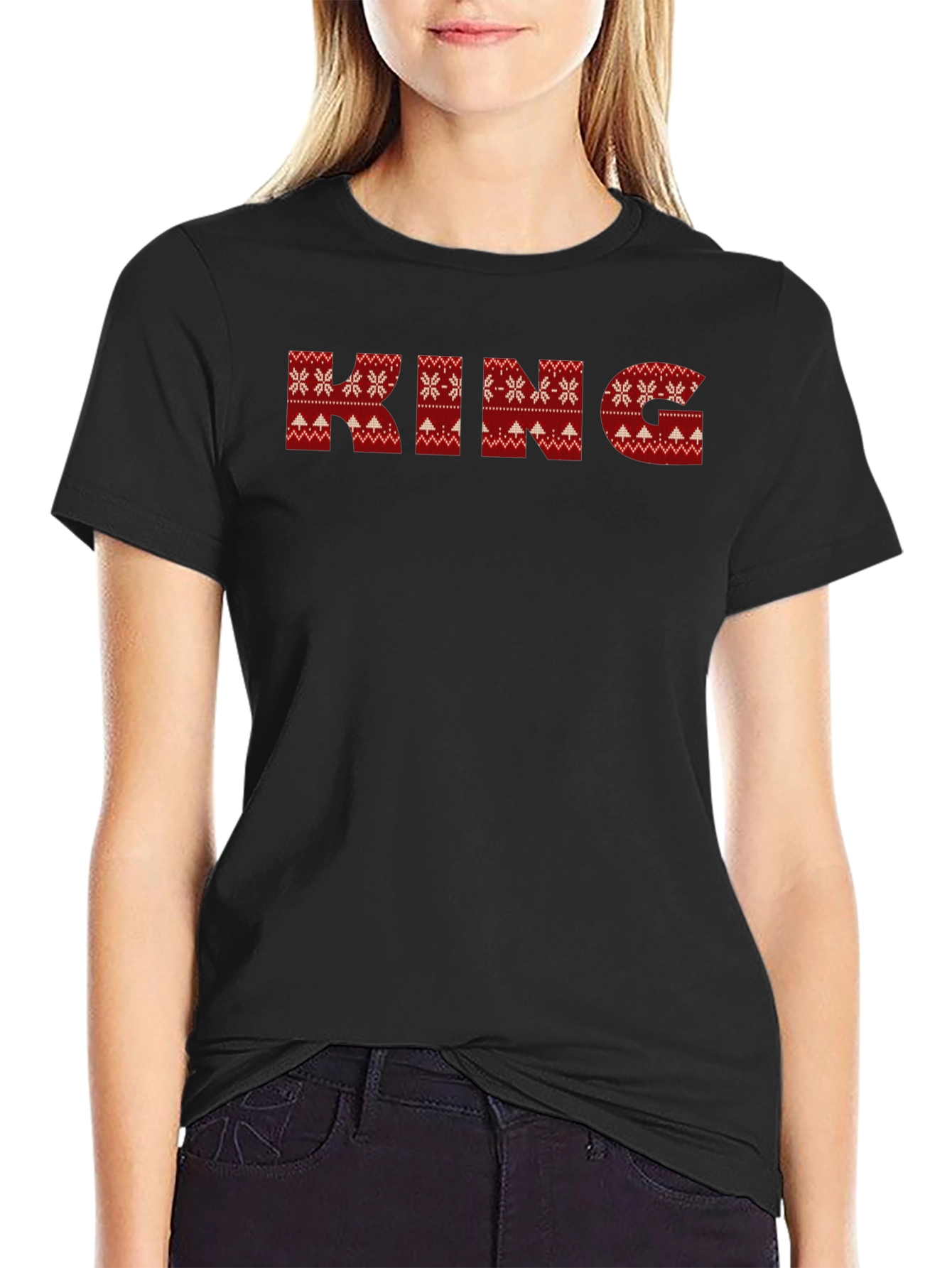 King Christmas Sweater Pattern Black T-Shirt