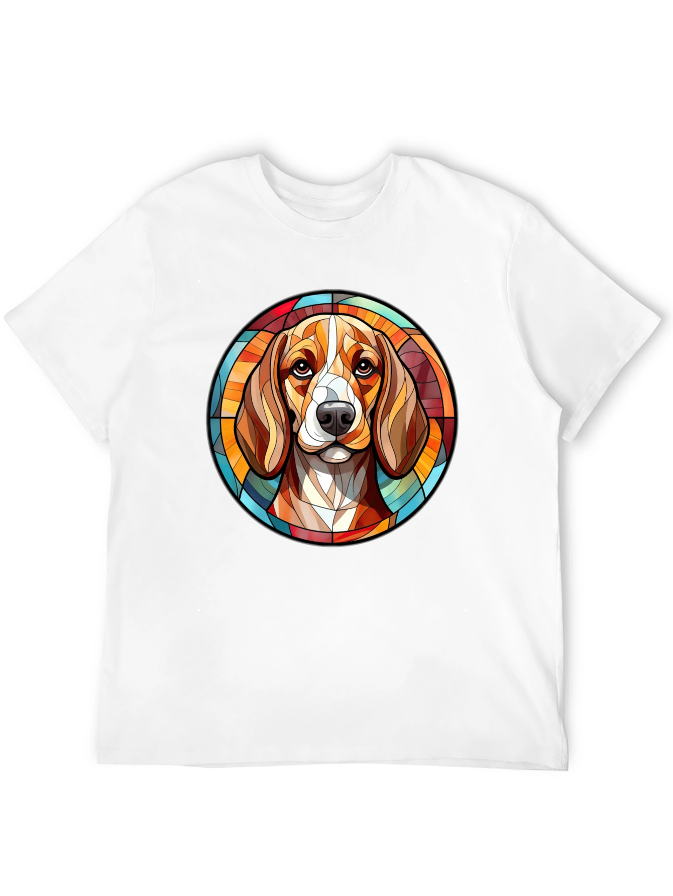 Stained Glass Dog Portrait Black T-Shirt