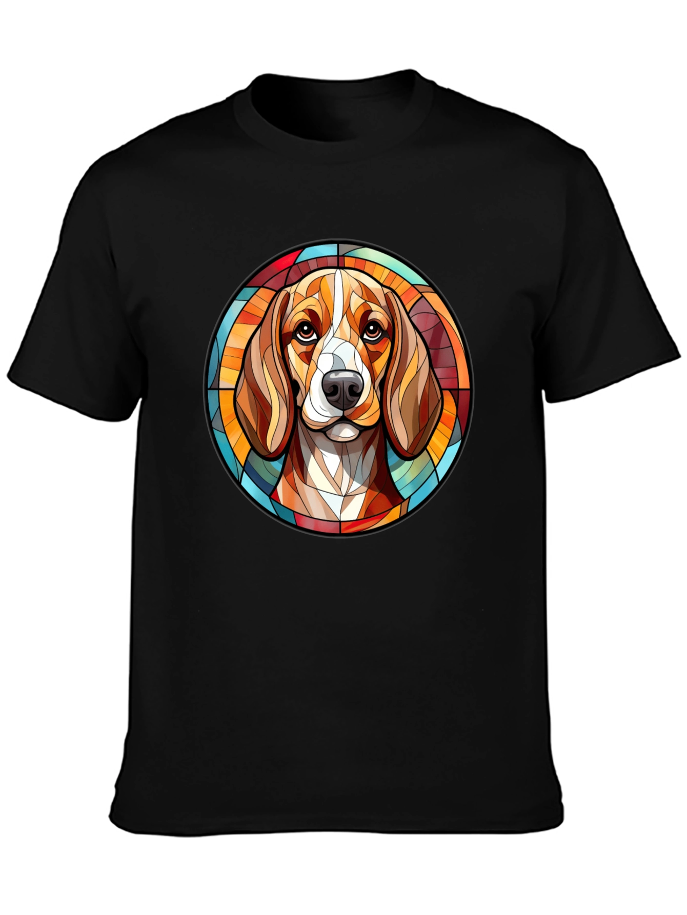 Stained Glass Dog Portrait Black T-Shirt