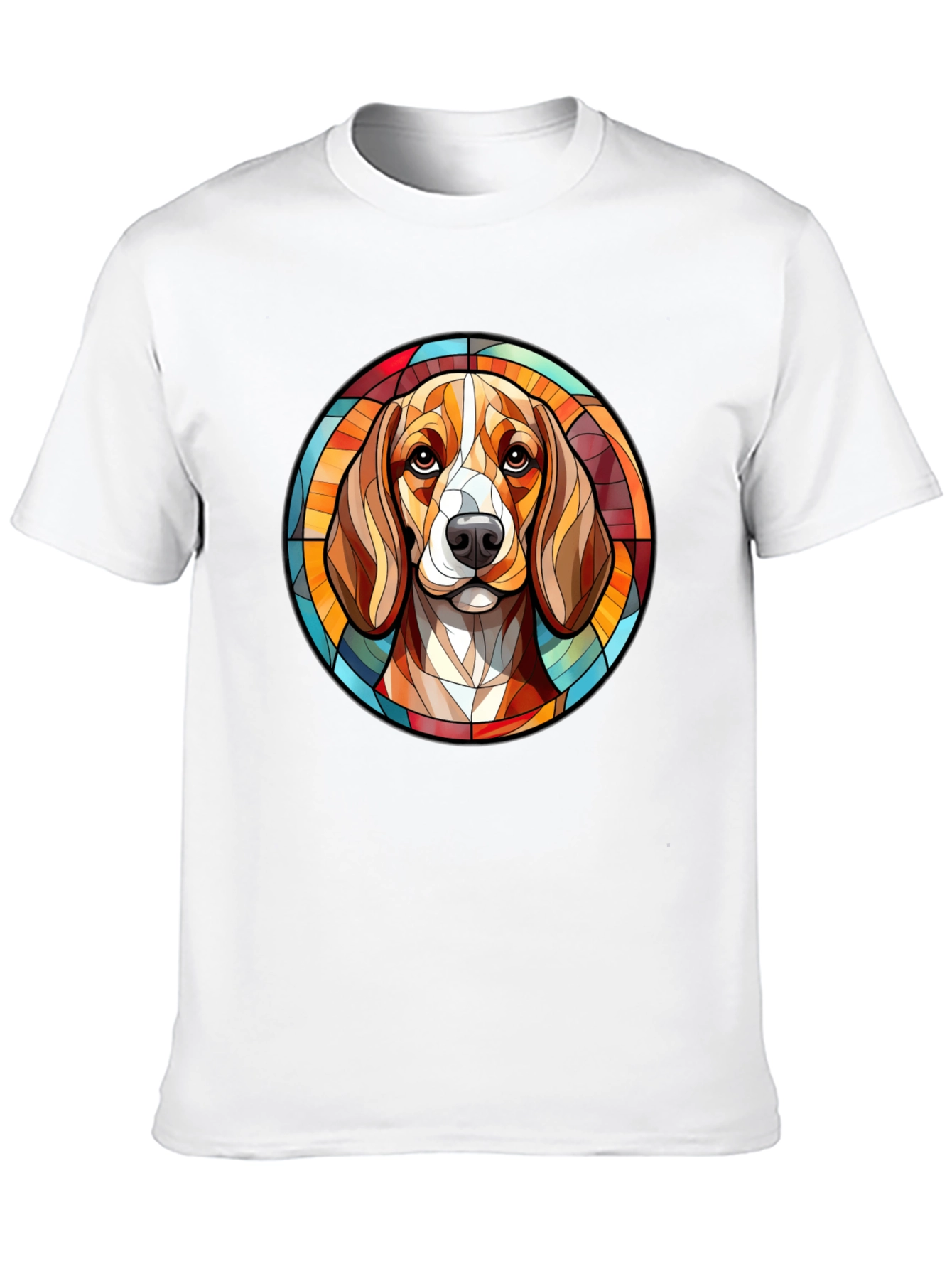 Stained Glass Dog Portrait Black T-Shirt