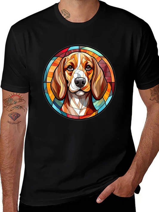 Stained Glass Dog Portrait Black T-Shirt