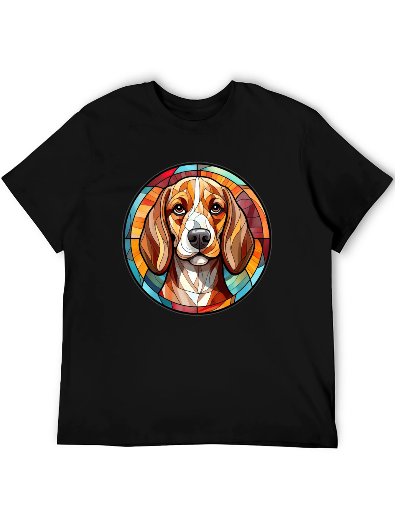 Stained Glass Dog Portrait Black T-Shirt
