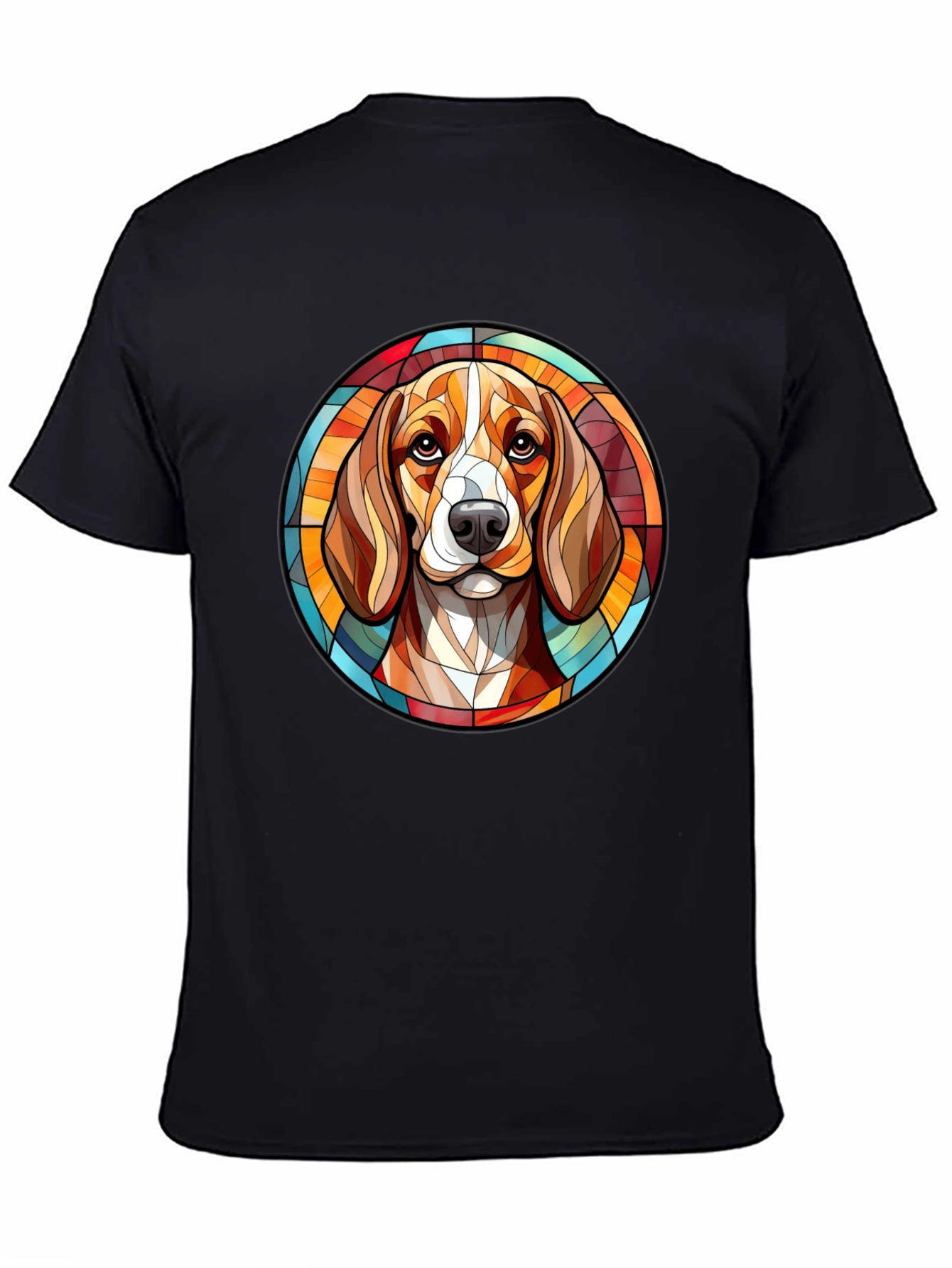 Stained Glass Dog Portrait Black T-Shirt