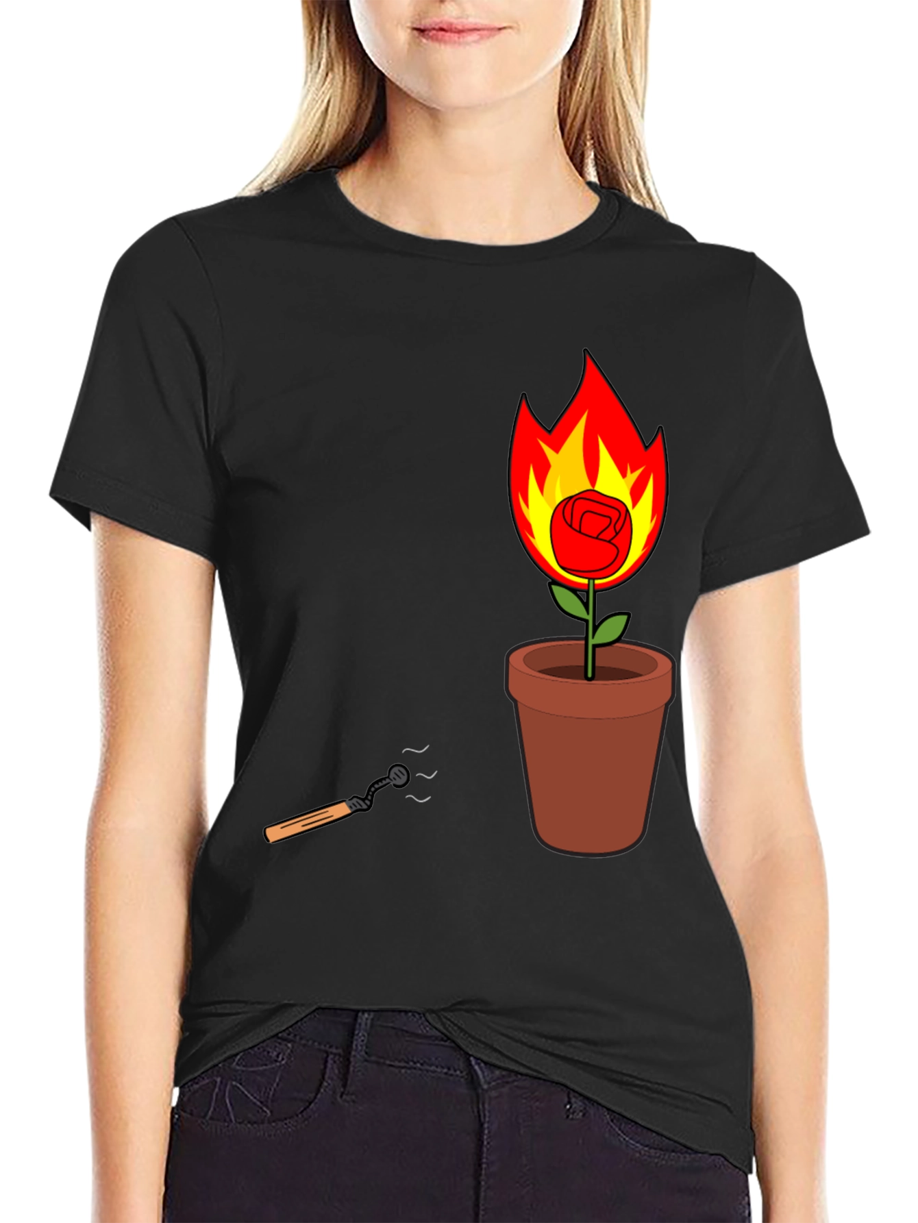 Flaming Rose in Pot Graphic Tee