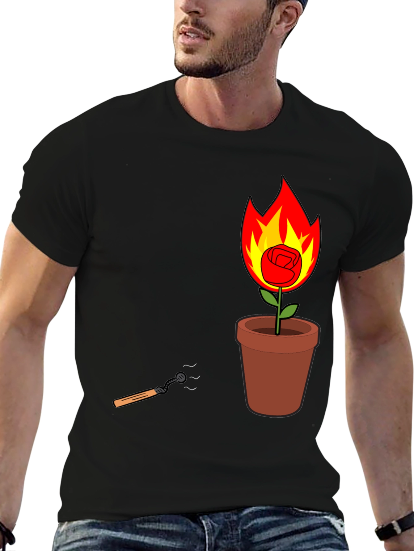 Flaming Rose in Pot Graphic Tee