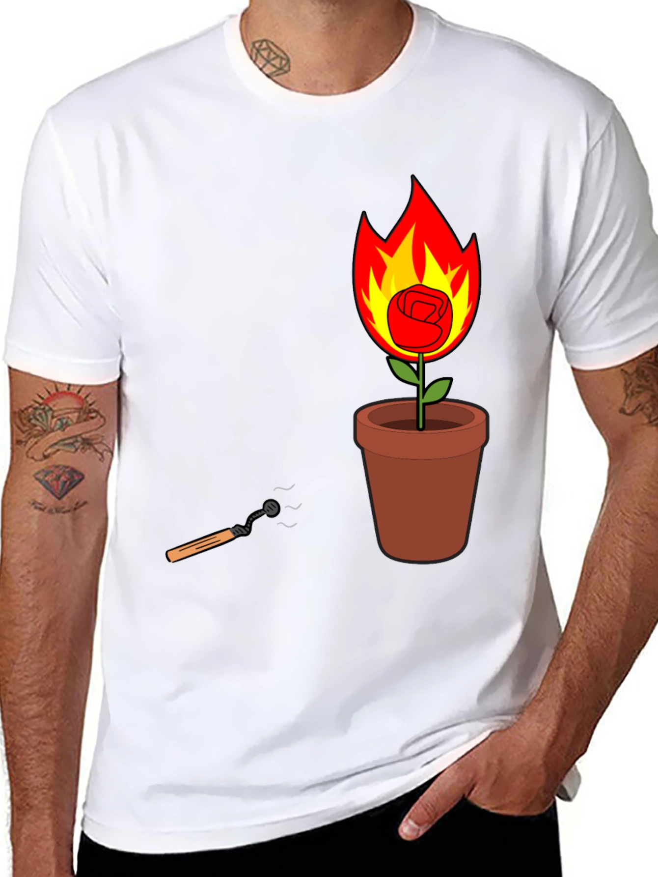 Flaming Rose in Pot Graphic Tee