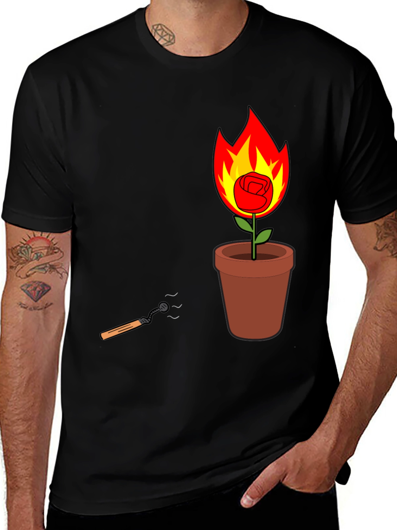 Flaming Rose in Pot Graphic Tee
