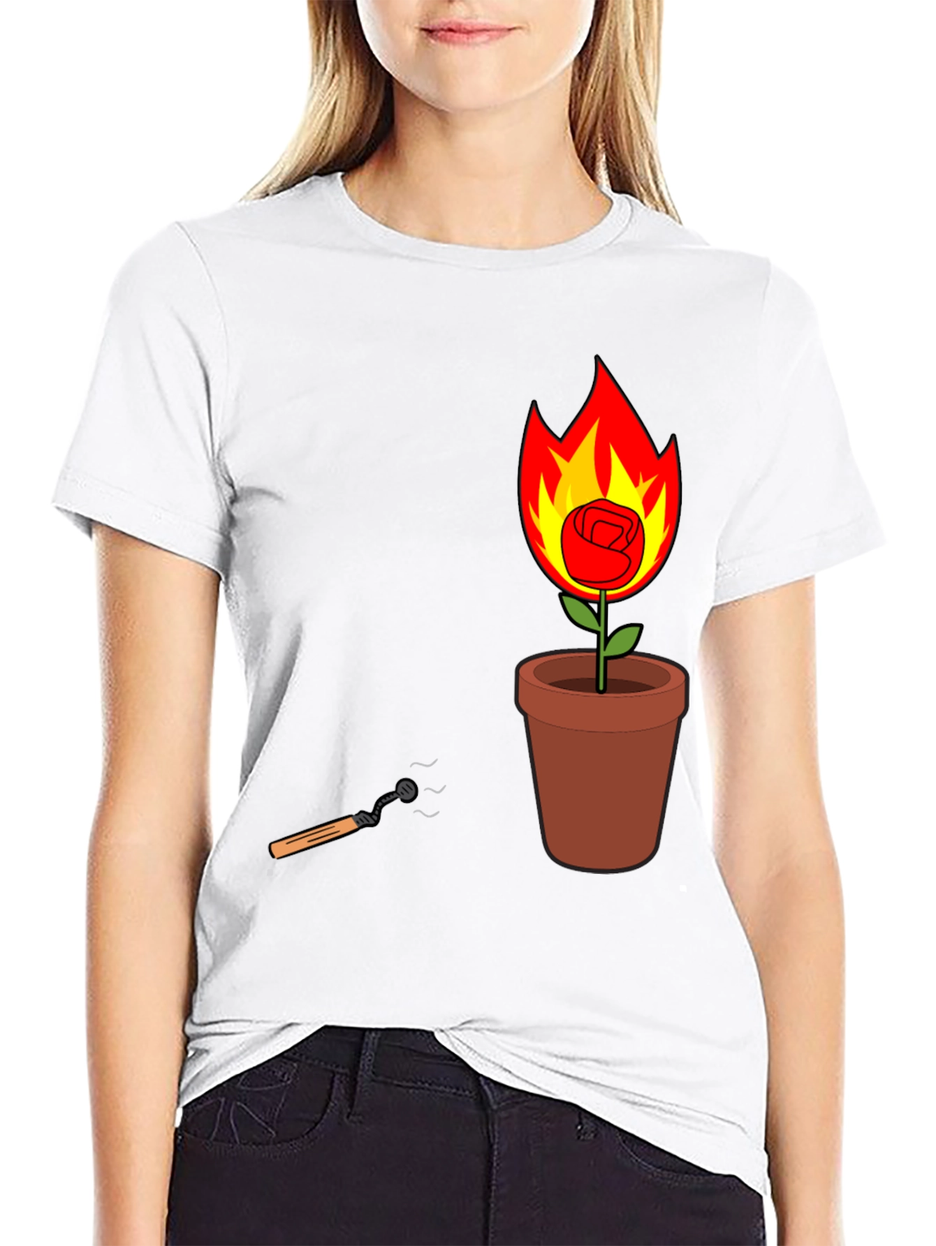 Flaming Rose in Pot Graphic Tee