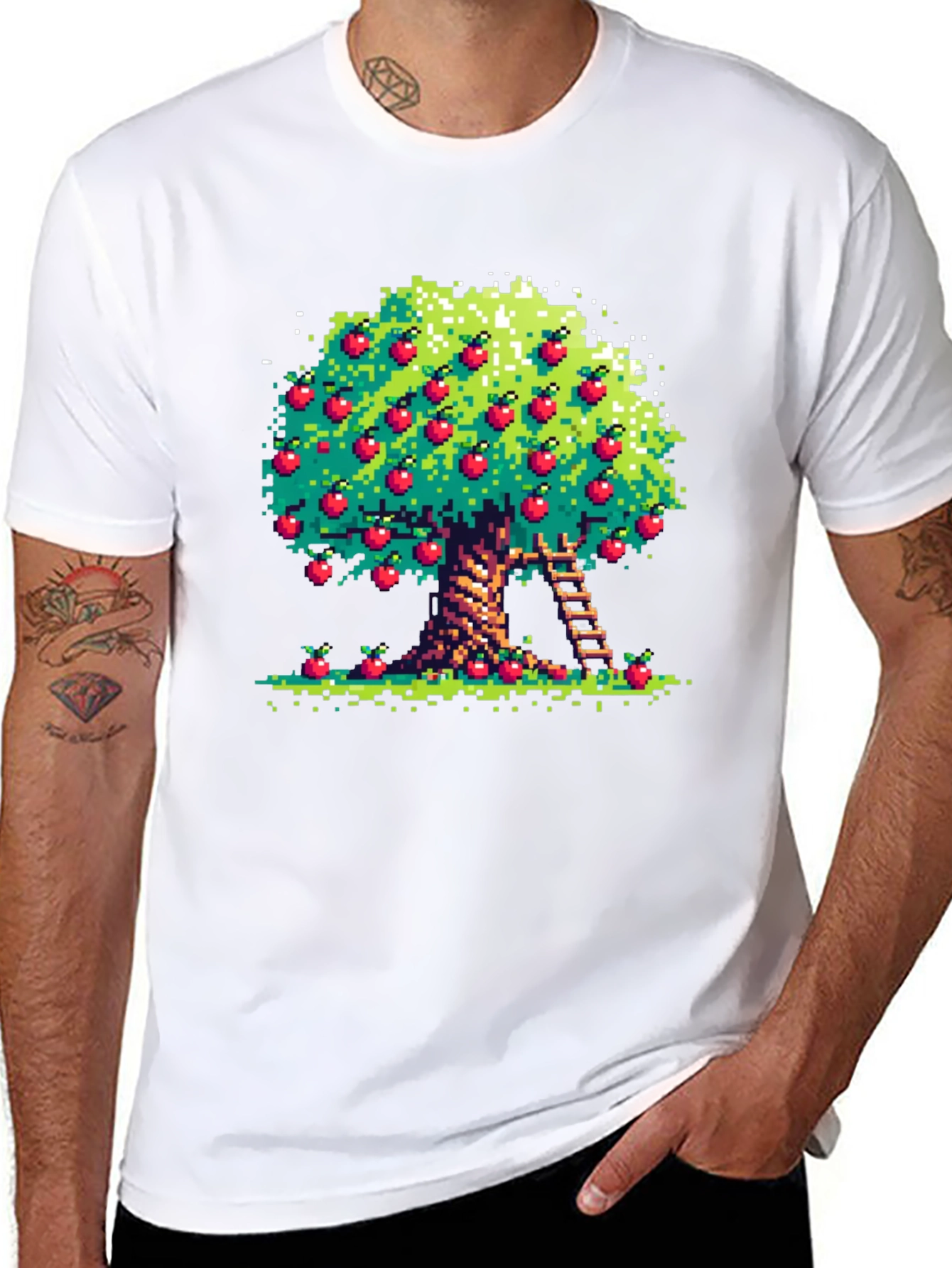 Pixel Art Apple Tree Black Tee