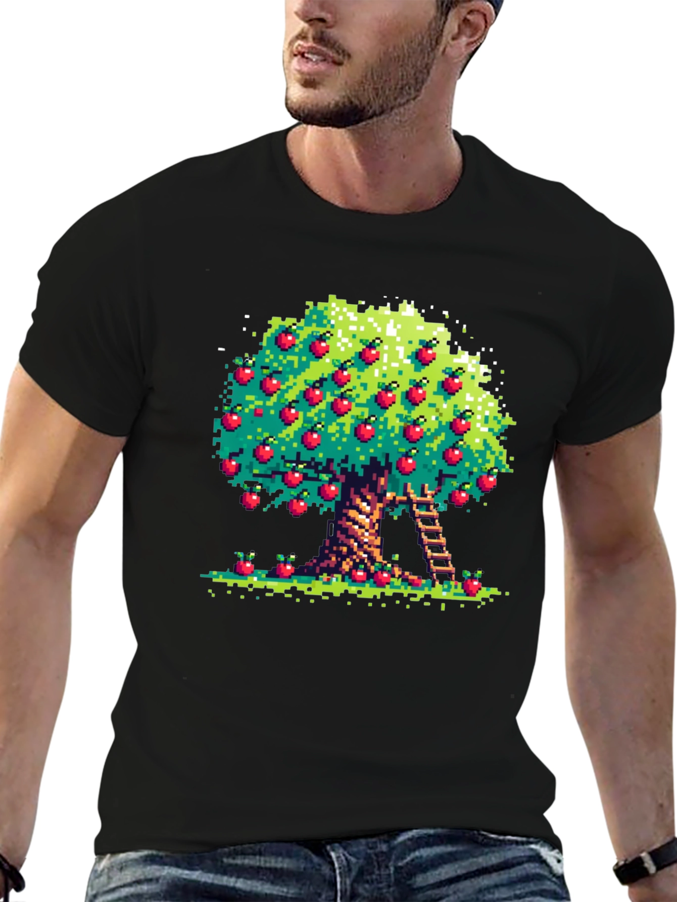 Pixel Art Apple Tree Black Tee