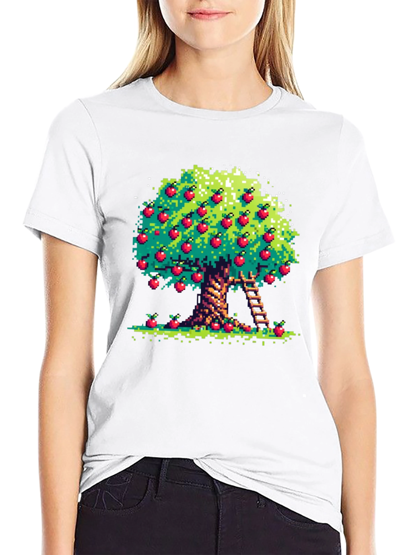 Pixel Art Apple Tree Black Tee