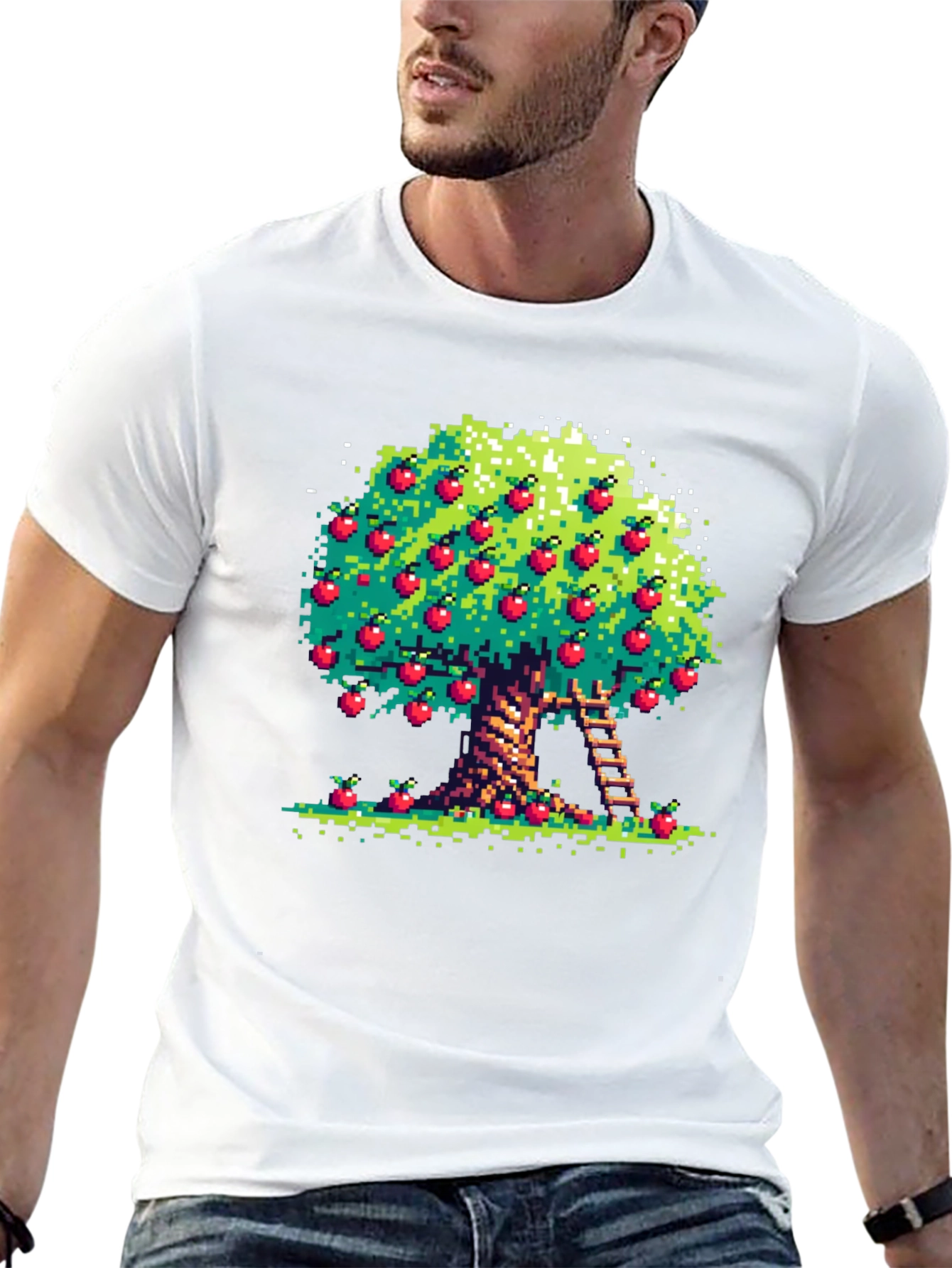 Pixel Art Apple Tree Black Tee