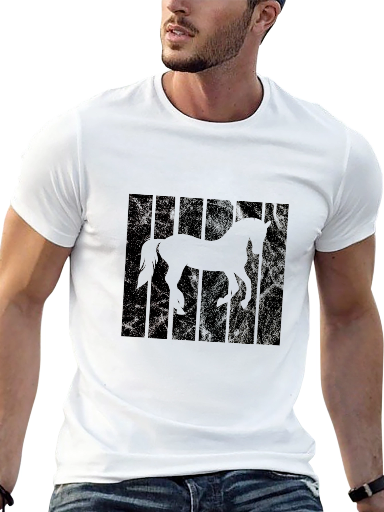 Horse Silhouette Mens Black T-Shirt