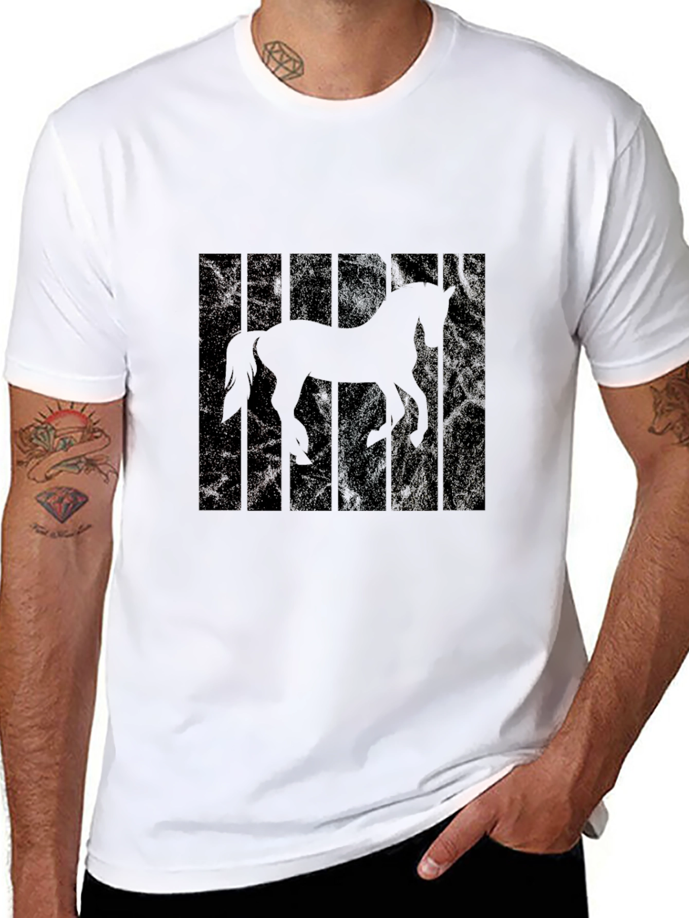 Horse Silhouette Mens Black T-Shirt