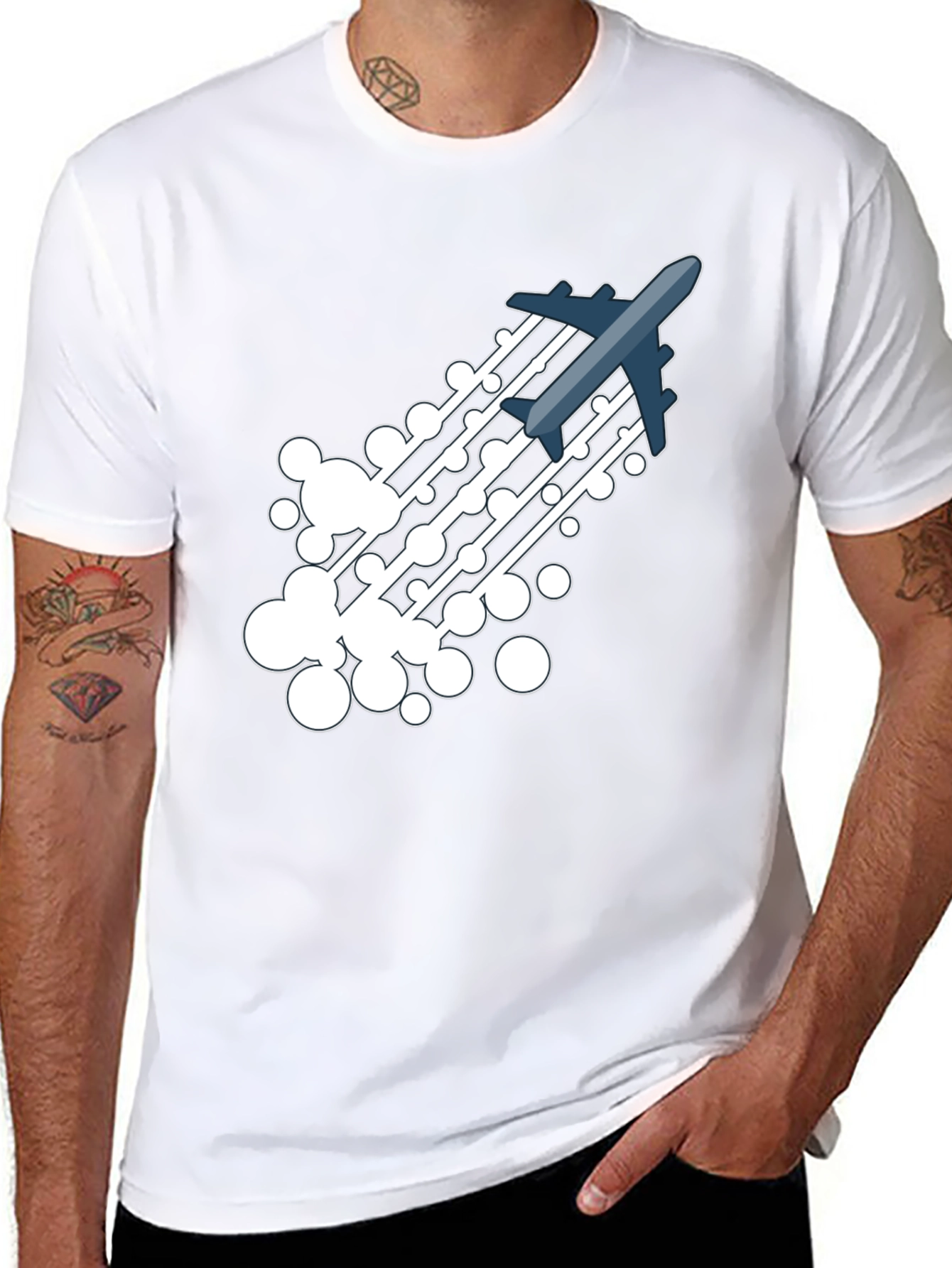 Airplane Trail Graphic Tee - Black Cotton Blend Shirt