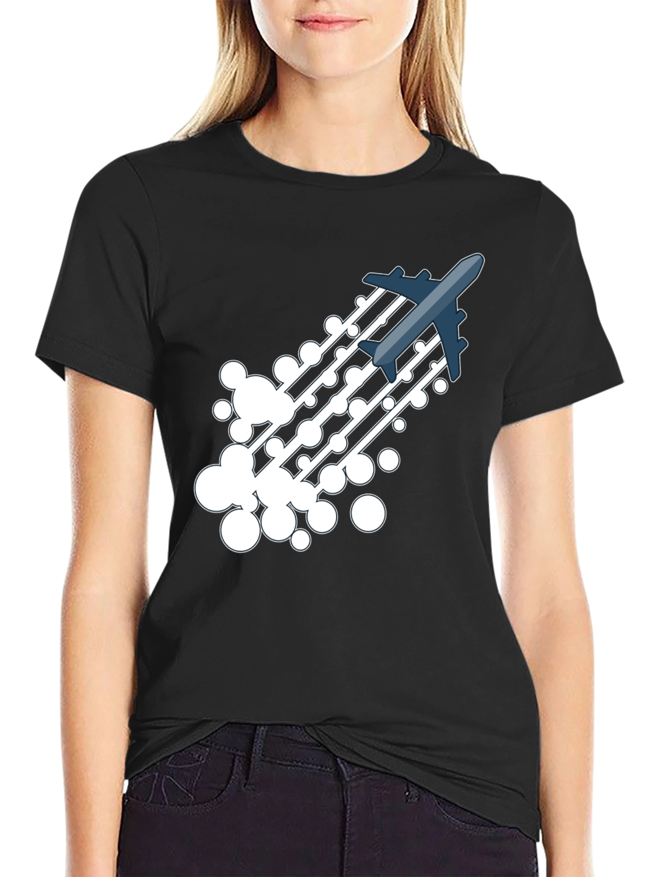 Airplane Trail Graphic Tee - Black Cotton Blend Shirt