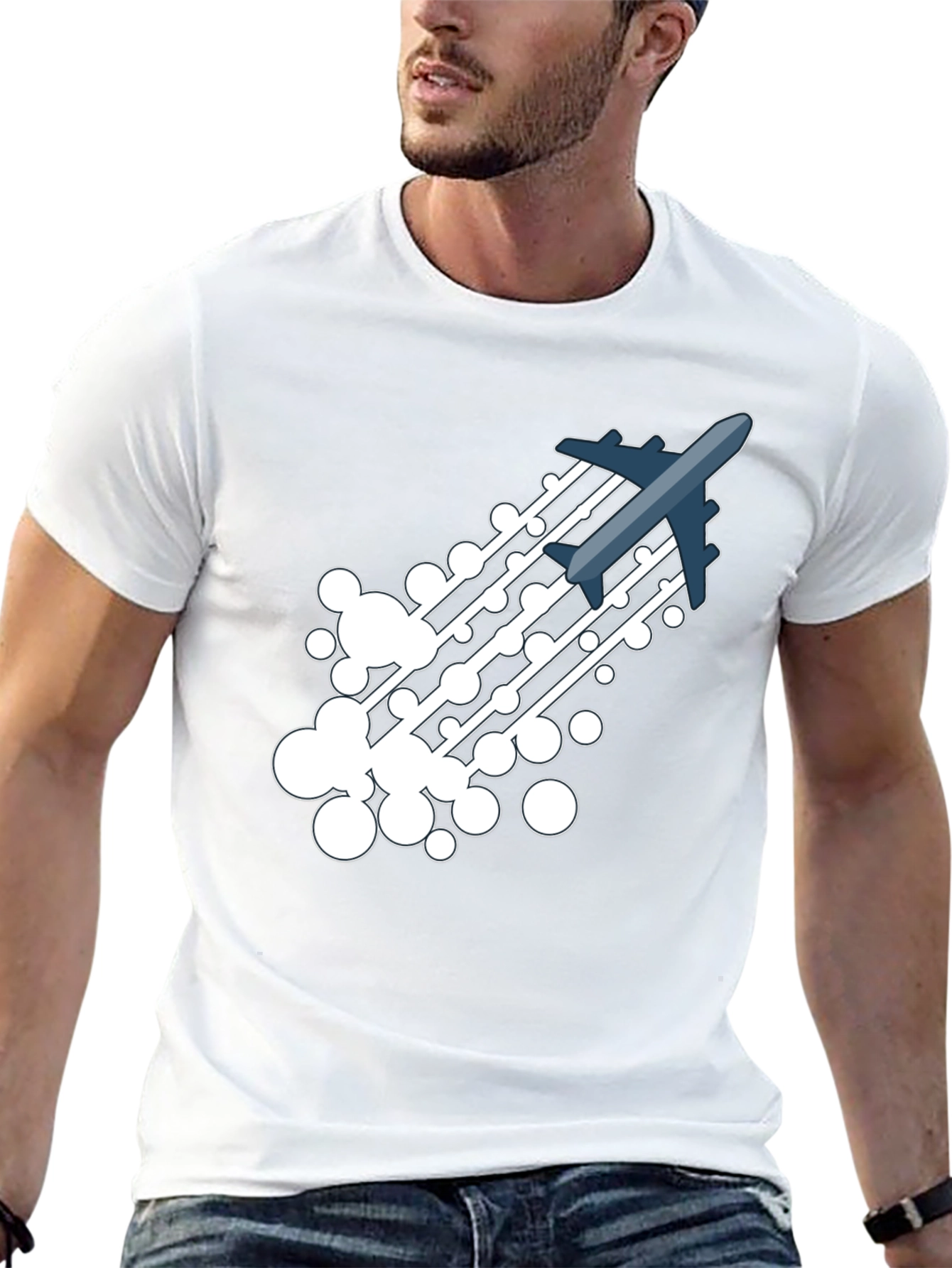 Airplane Trail Graphic Tee - Black Cotton Blend Shirt