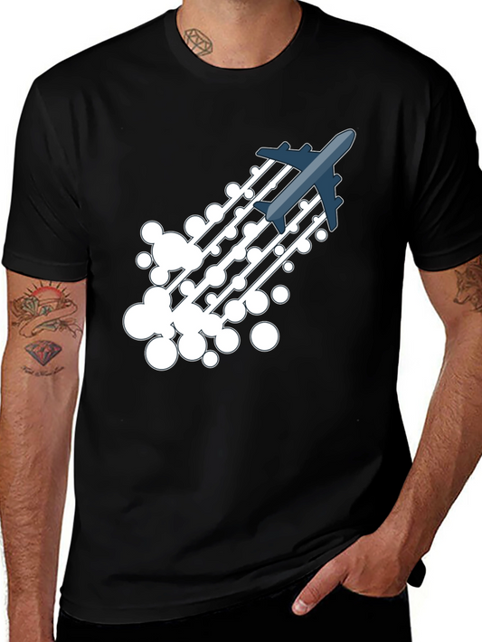 Airplane Trail Graphic Tee - Black Cotton Blend Shirt