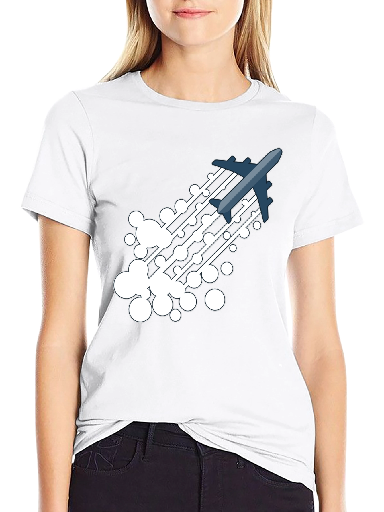 Airplane Trail Graphic Tee - Black Cotton Blend Shirt