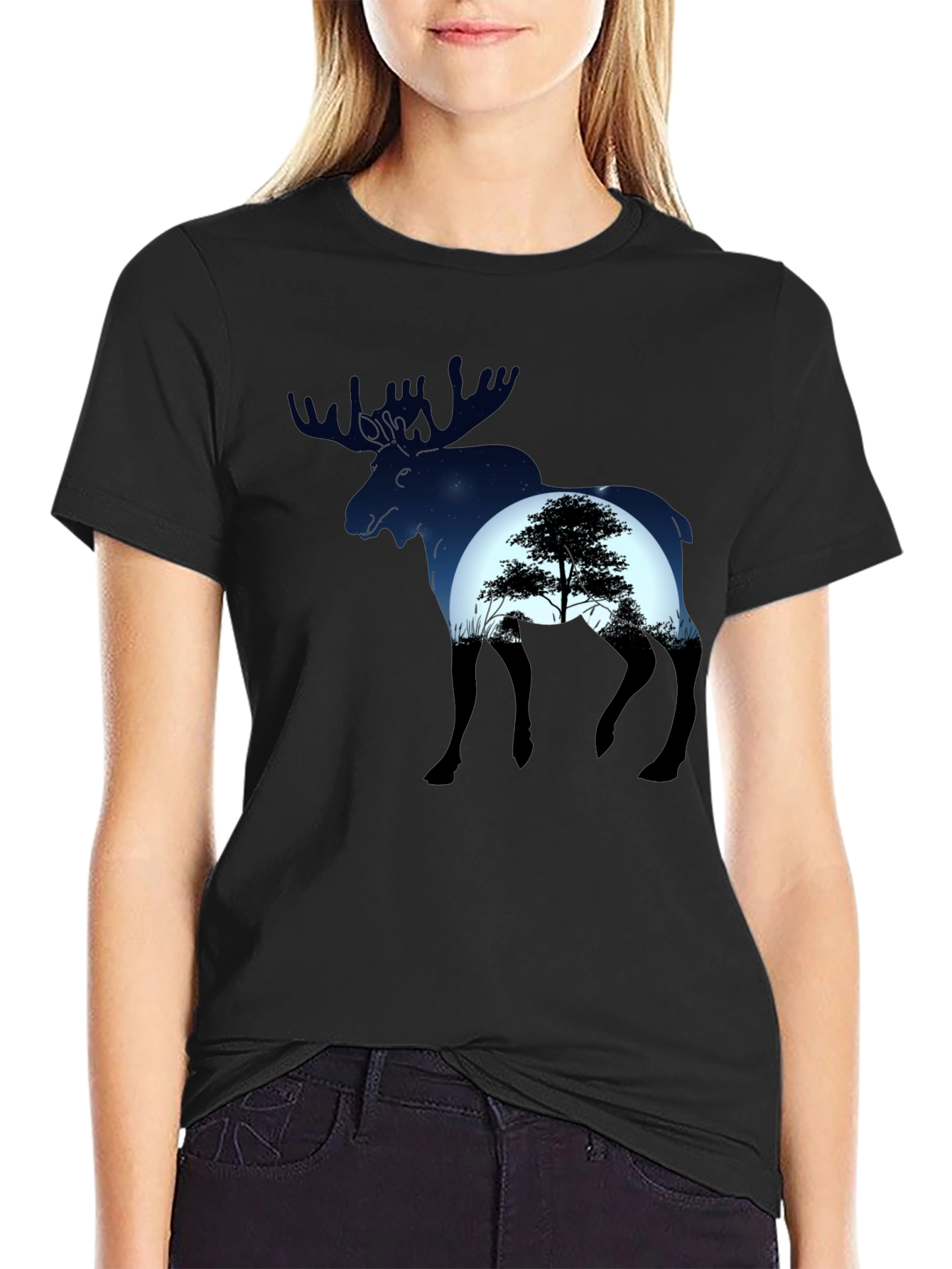 Moose Silhouette Graphic Tee - Nature Lovers T-Shirt